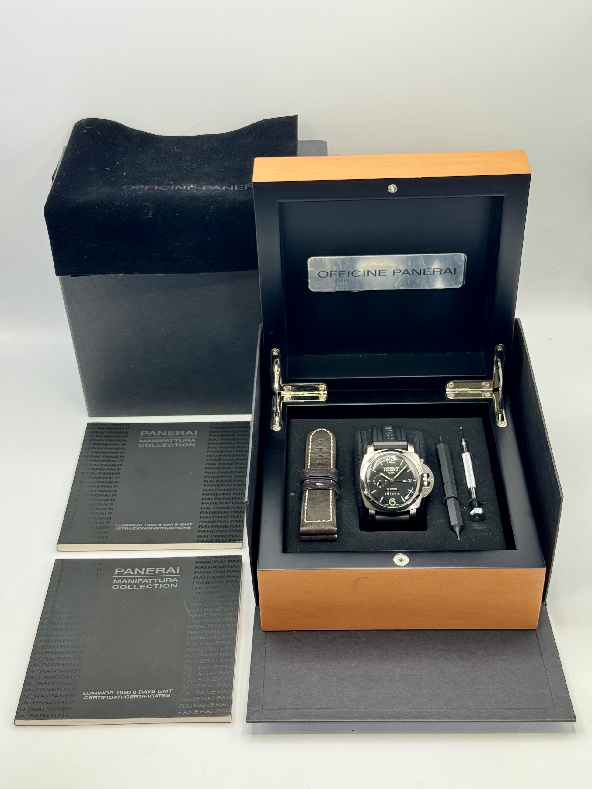 2009 Panerai Luminor 1950 8 Days GMT 44mm PAM00233 Black Dial - MyWatchLLC