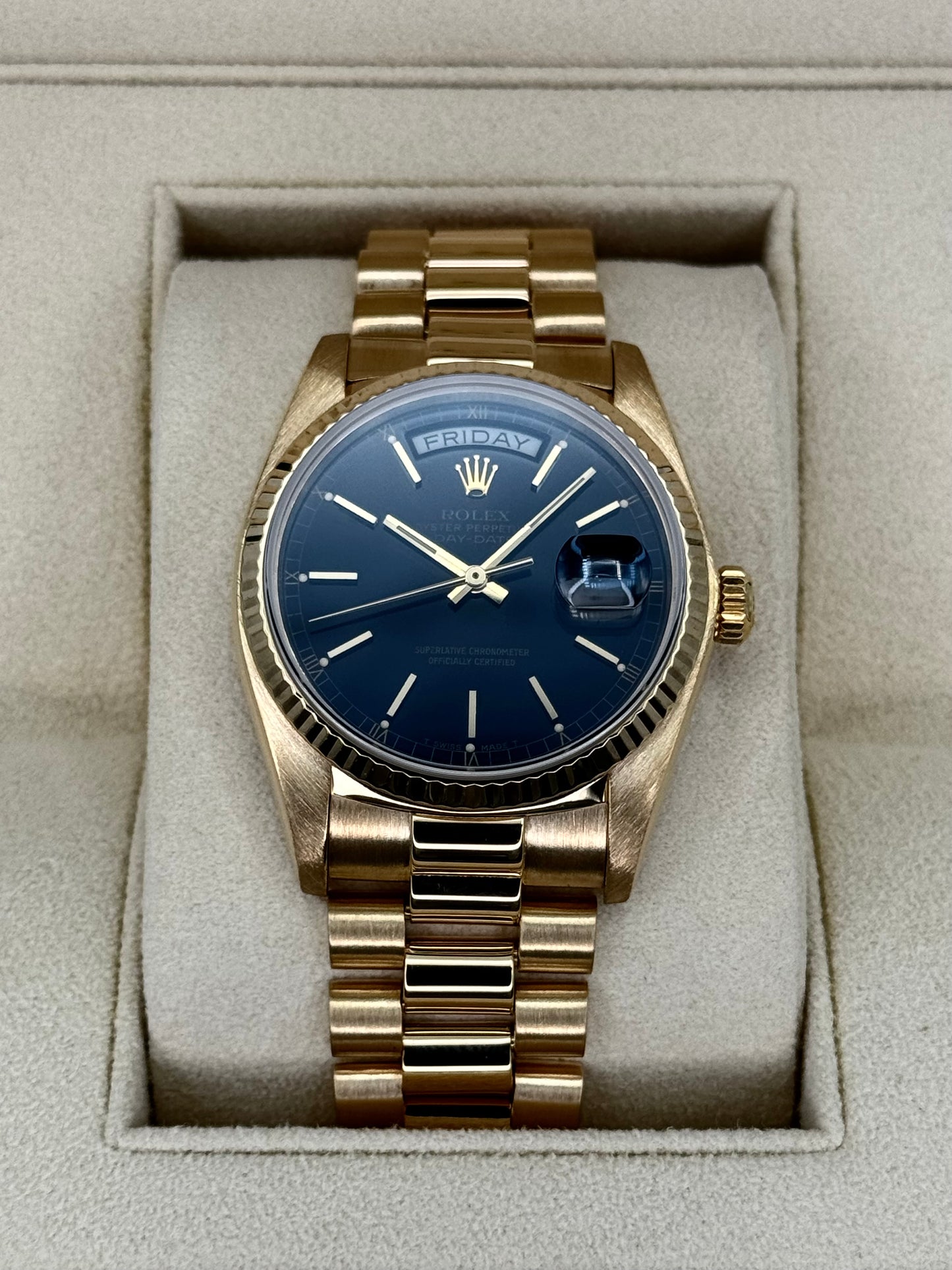 1981 Rolex Day-Date 36mm 18038 Presidential Black Dial - MyWatchLLC