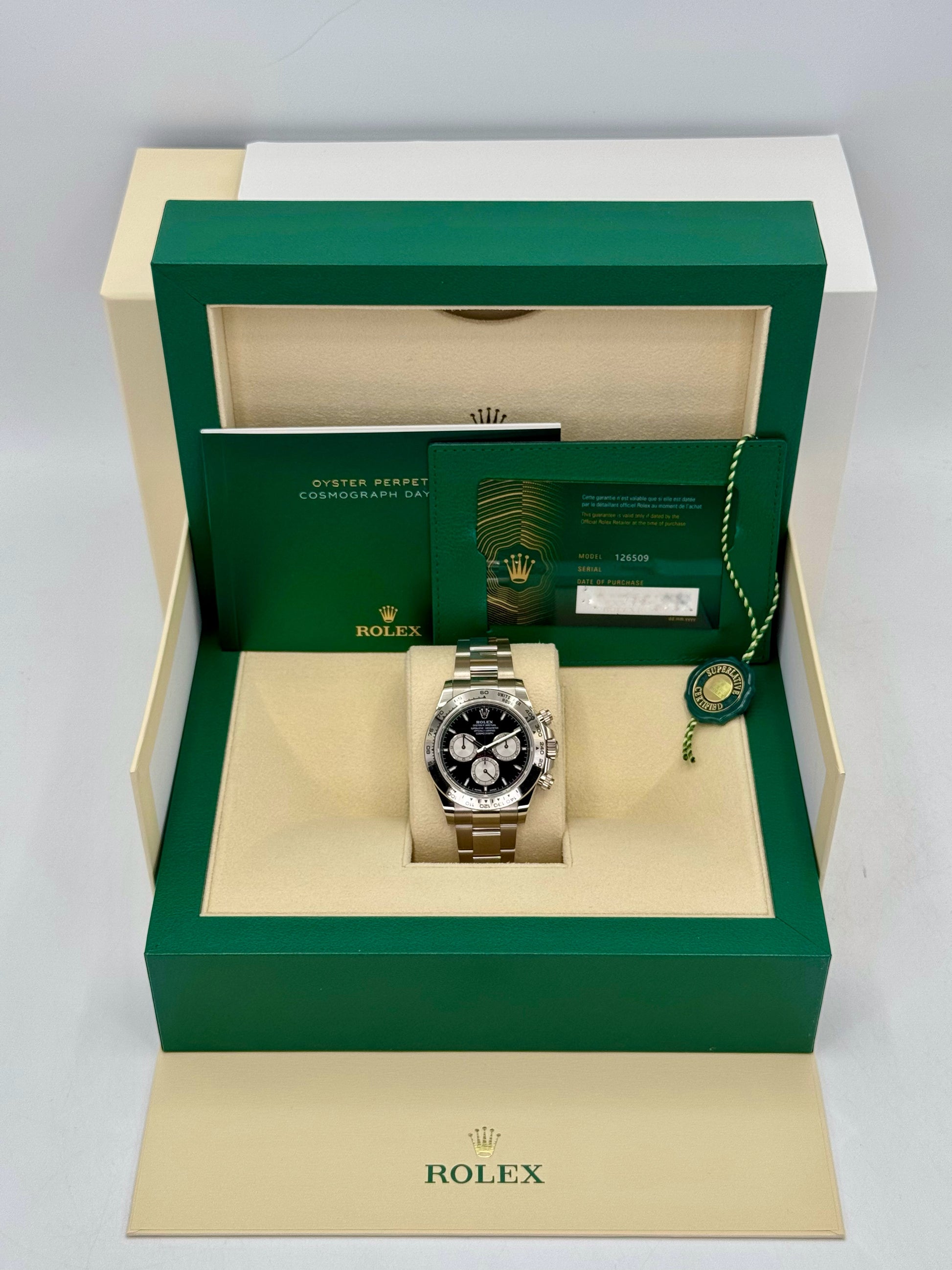 NEW 2024 Rolex Daytona 40mm 126509 White Gold Black Dial - MyWatchLLC