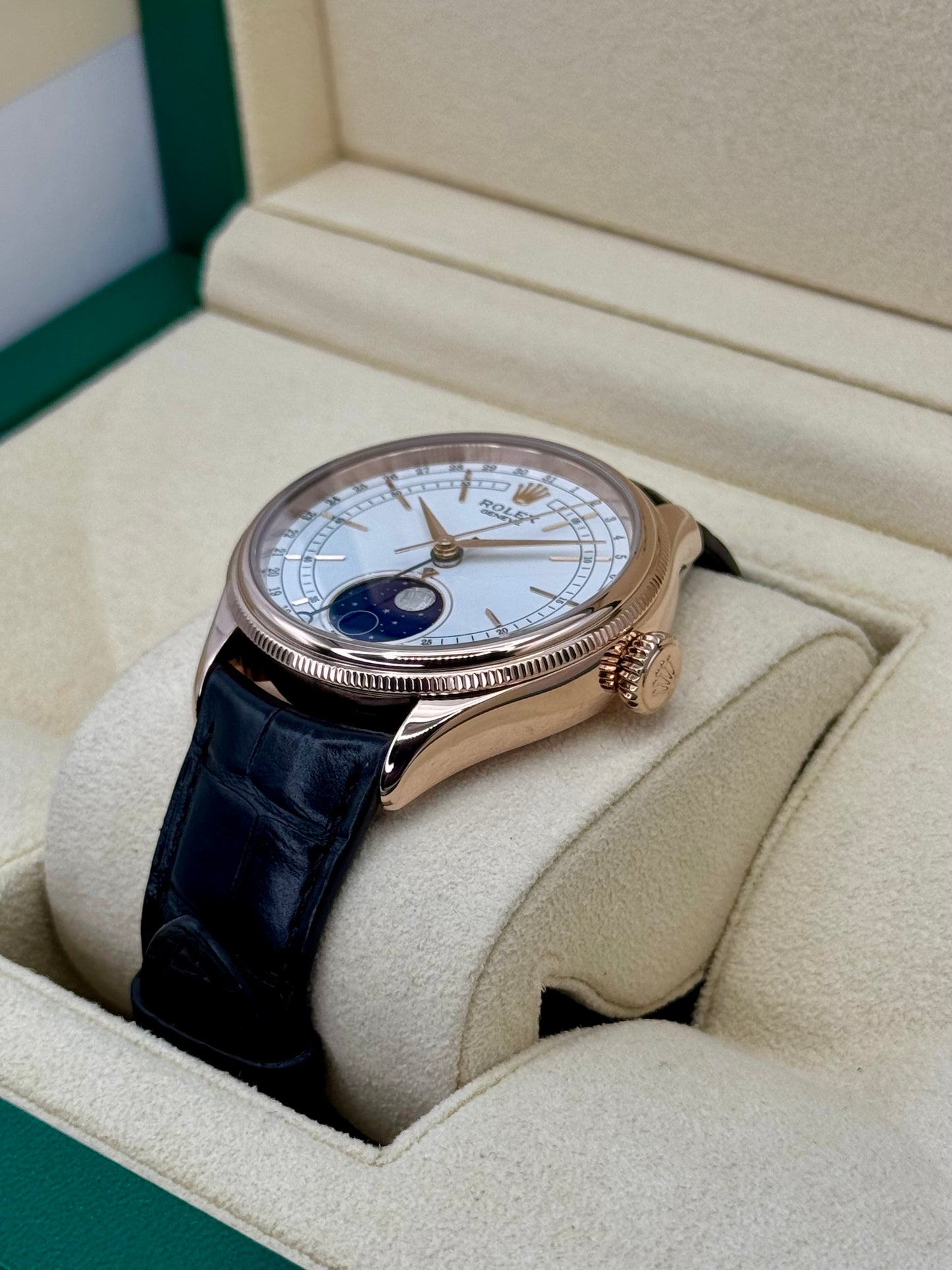 2018 Rolex Cellini Moonphase 39mm 50535 Rose Gold White Dial