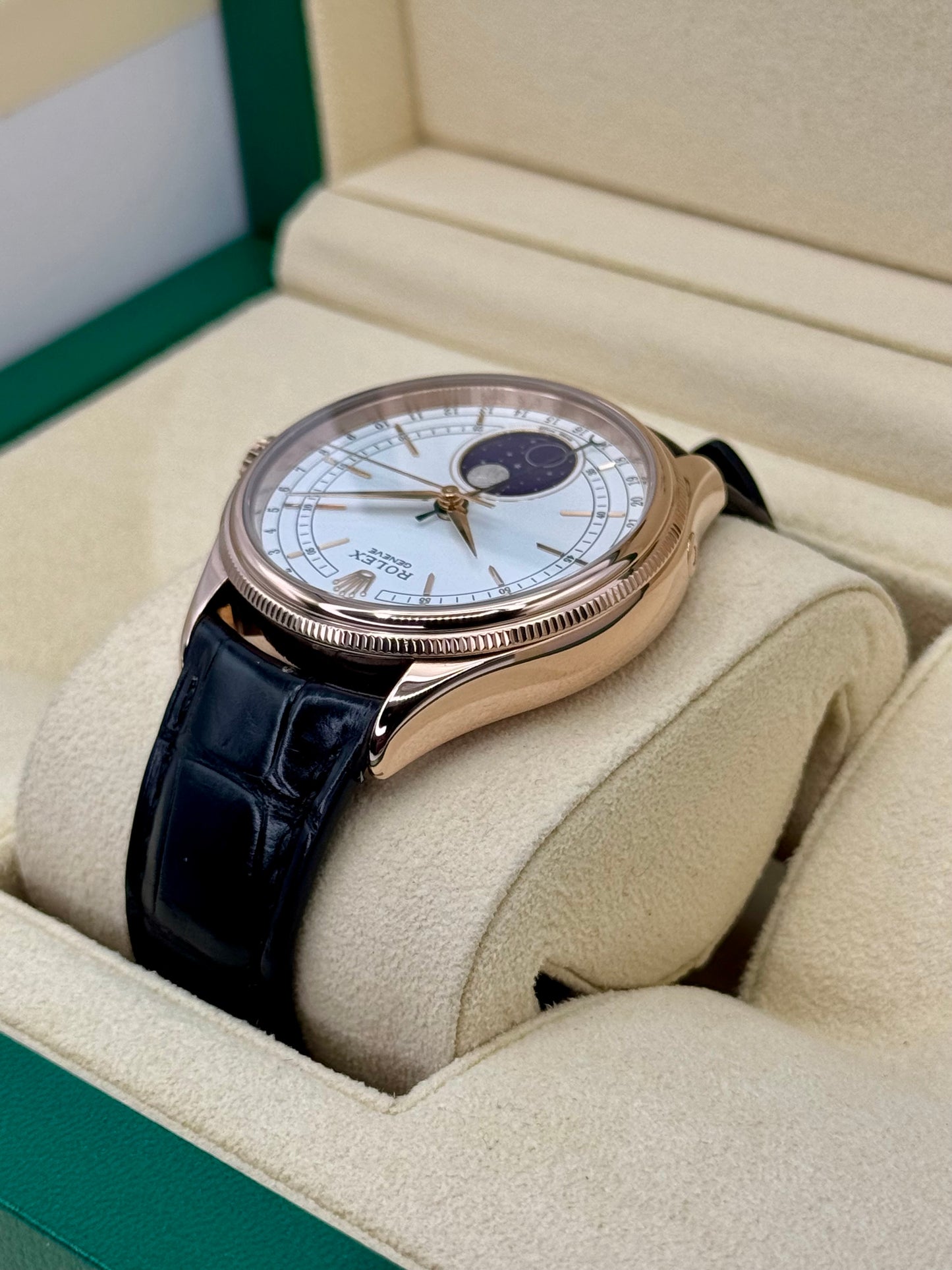 2018 Rolex Cellini Moonphase 39mm 50535 Rose Gold White Dial