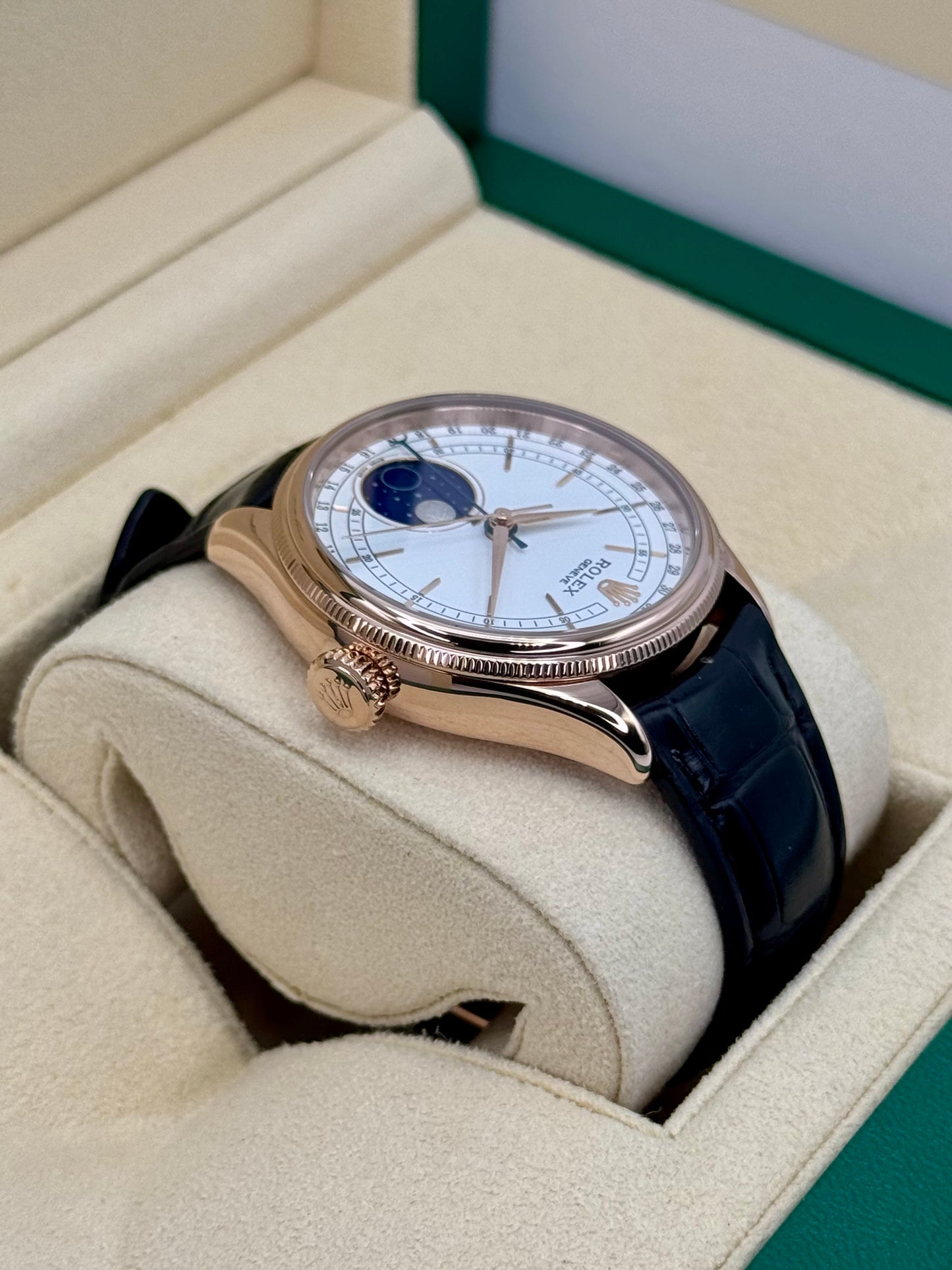 2018 Rolex Cellini Moonphase 39mm 50535 Rose Gold White Dial