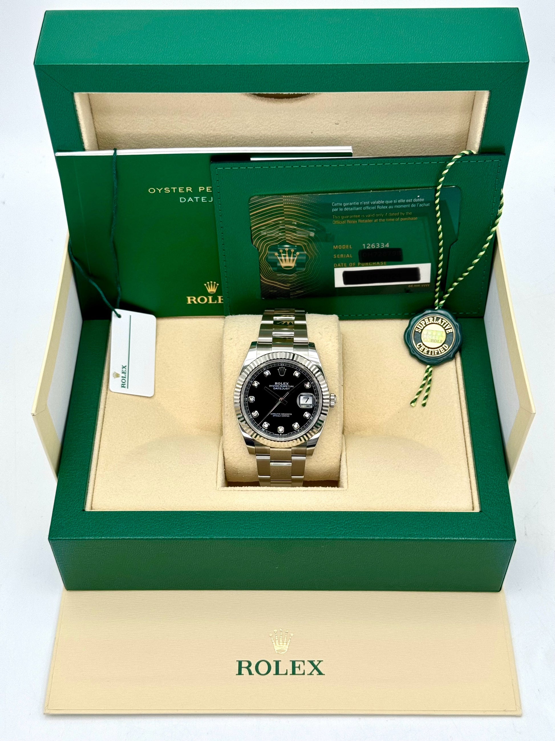 NEW 2024 Rolex Datejust 41mm 126334 Oyster Black Diamond Dial - MyWatchLLC