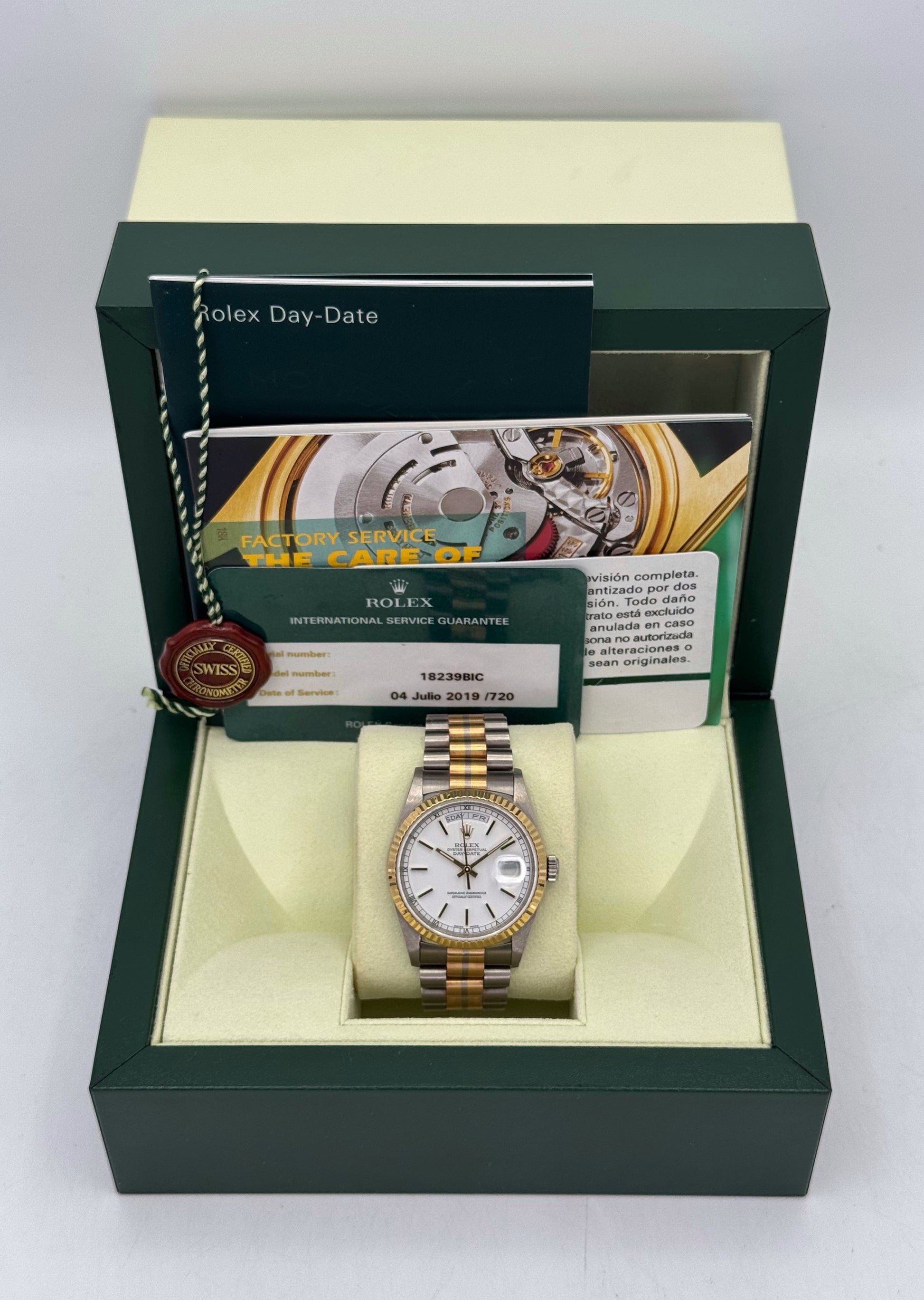 1995 Rolex Day-Date Tridor 36mm 18239BIC Jubilee White Dial - MyWatchLLC
