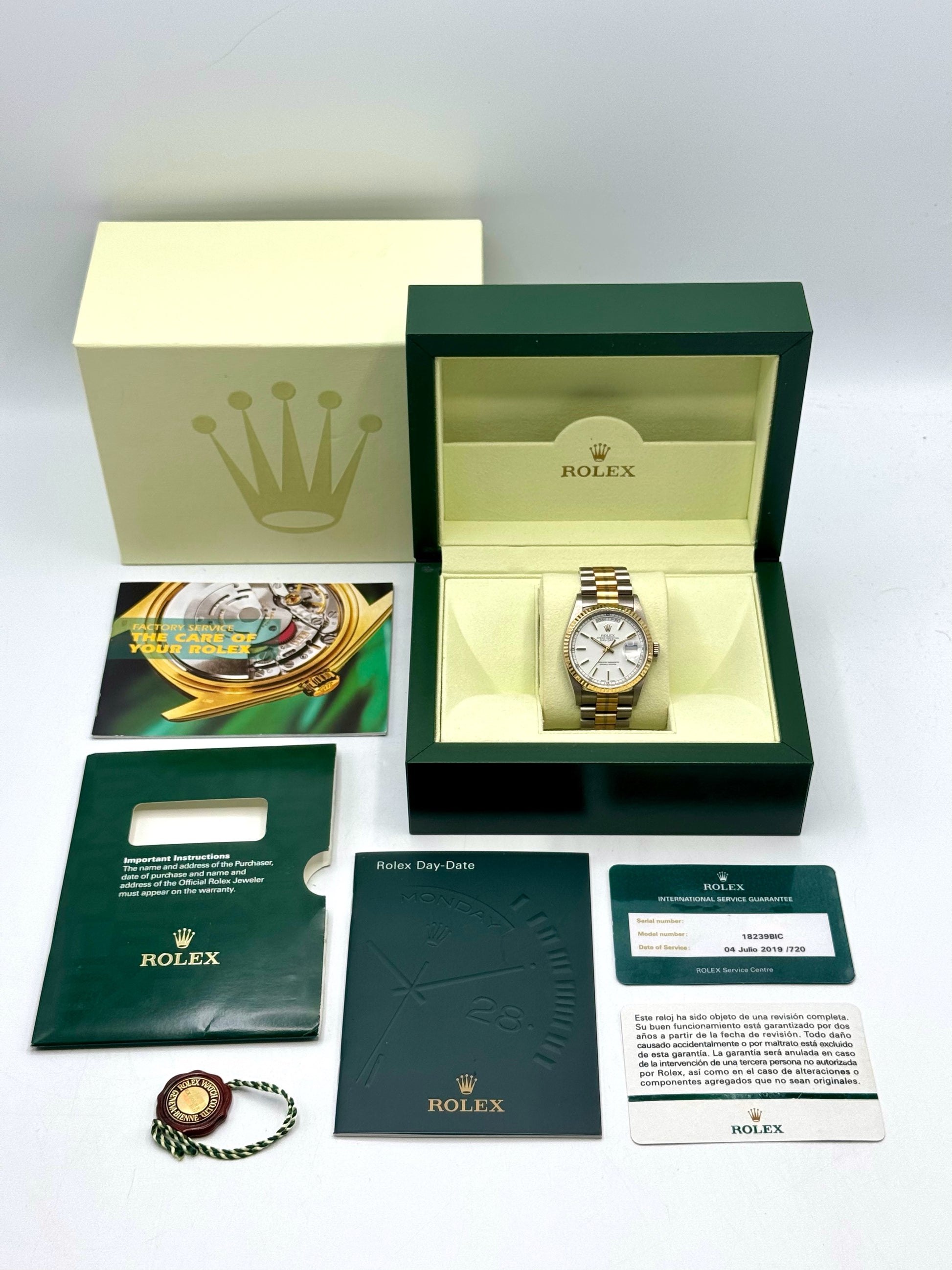 1995 Rolex Day-Date Tridor 36mm 18239BIC Jubilee White Dial - MyWatchLLC