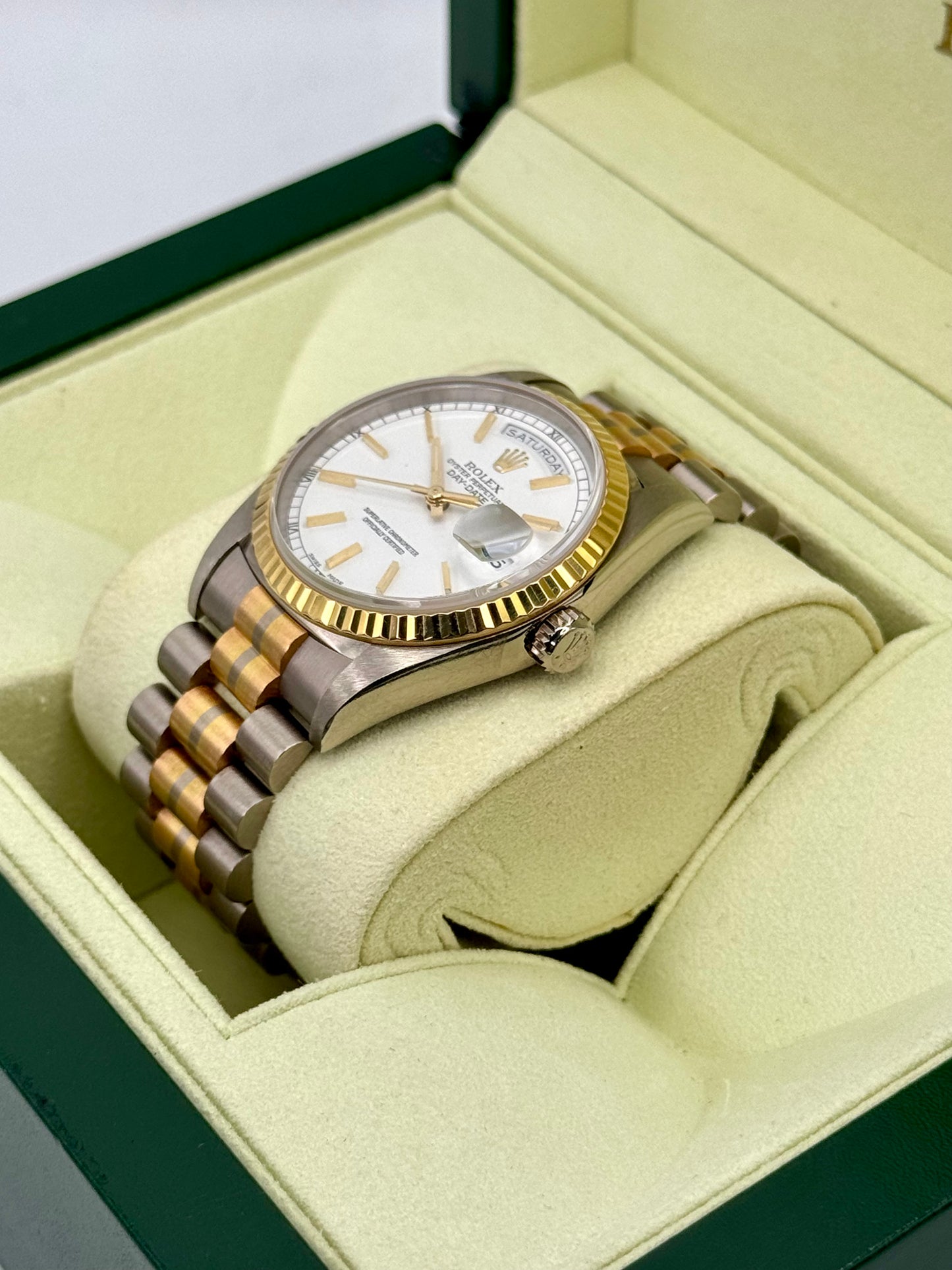1995 Rolex Day-Date Tridor 36mm 18239BIC Jubilee White Dial