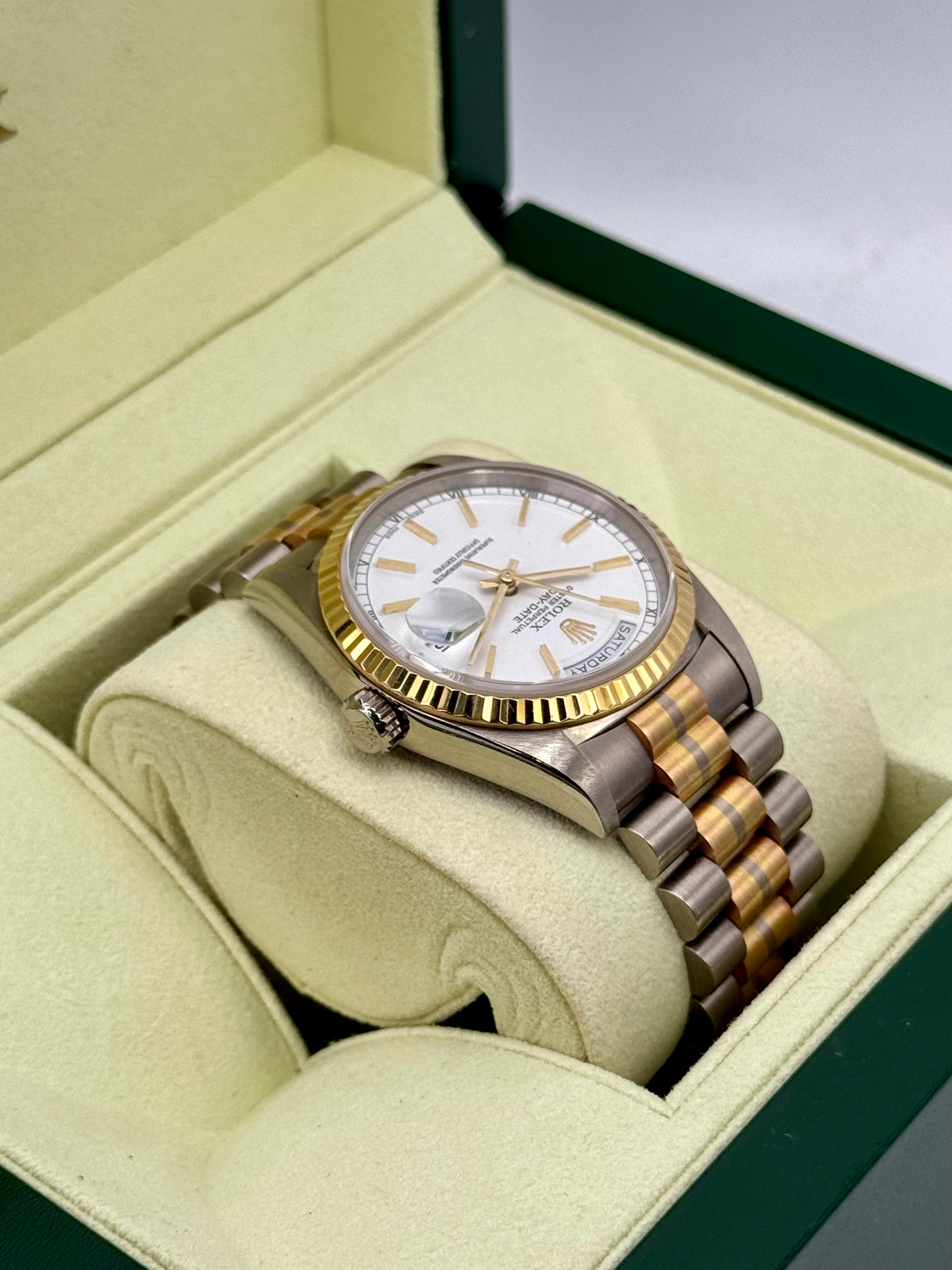 1995 Rolex Day-Date Tridor 36mm 18239BIC Jubilee White Dial - MyWatchLLC