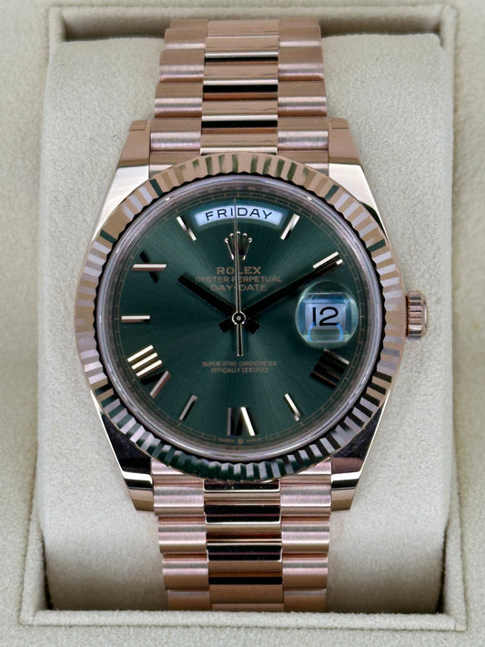 2022 Rolex Day-Date 40mm 228235 Presidential Rose Gold Olive Dial - MyWatchLLC