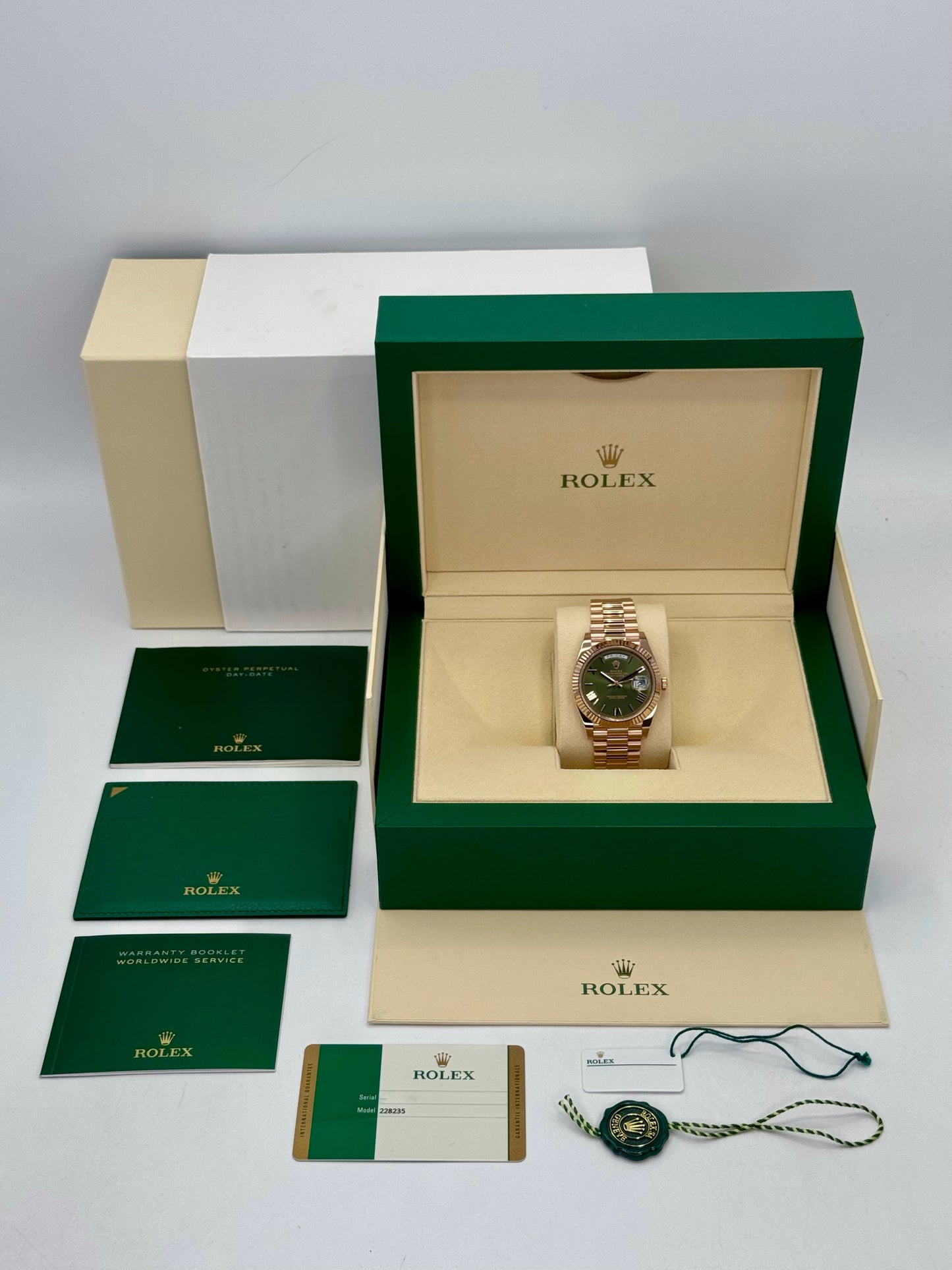 2017 Rolex Day-Date 40mm 228235 Presidential Rose Gold Olive Dial