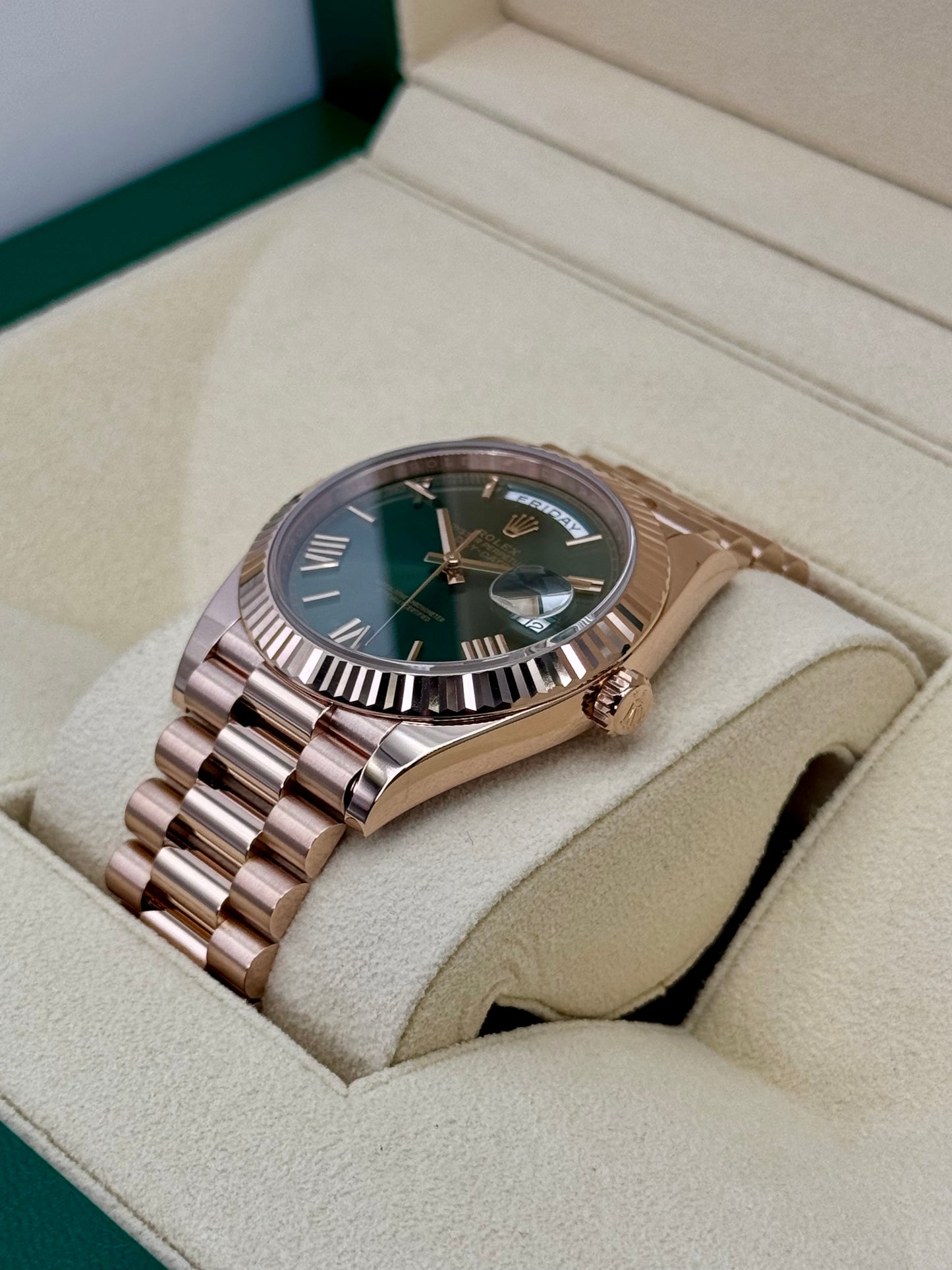 2017 Rolex Day-Date 40mm 228235 Presidential Rose Gold Olive Dial