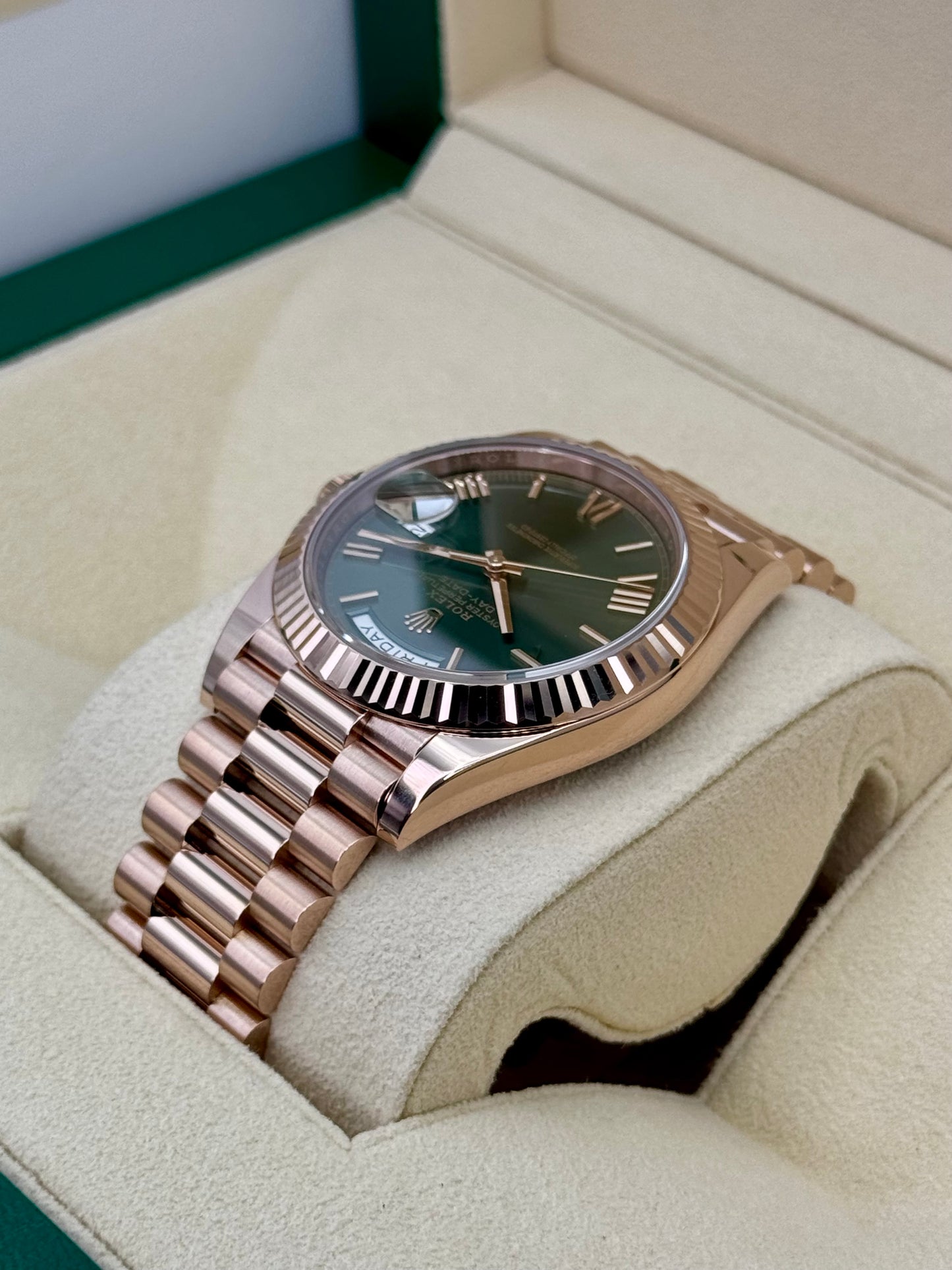 2017 Rolex Day-Date 40mm 228235 Presidential Rose Gold Olive Dial