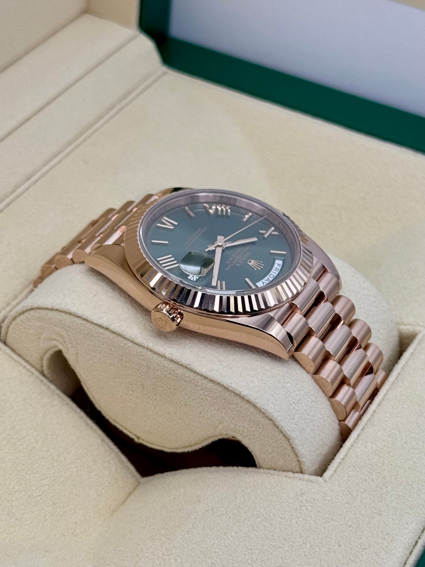 2017 Rolex Day-Date 40mm 228235 Presidential Rose Gold Olive Dial