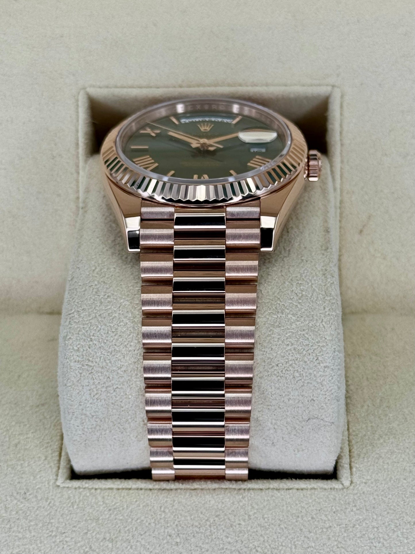 2022 Rolex Day-Date 40mm 228235 Presidential Rose Gold Olive Dial