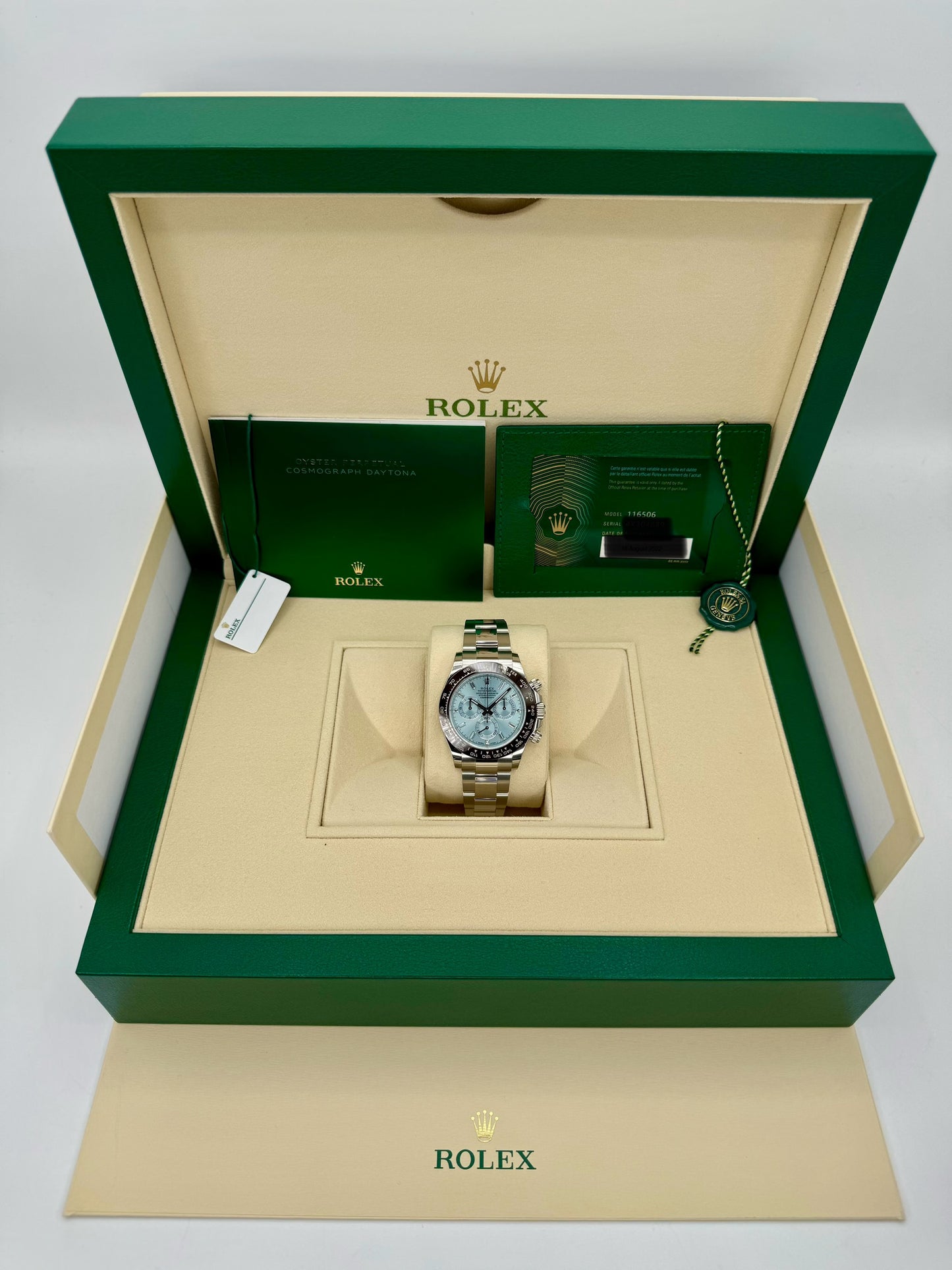 NEW Rolex Daytona 40mm 116506 Platinum Ice Blue Diamond Baguette Dial - MyWatchLLC