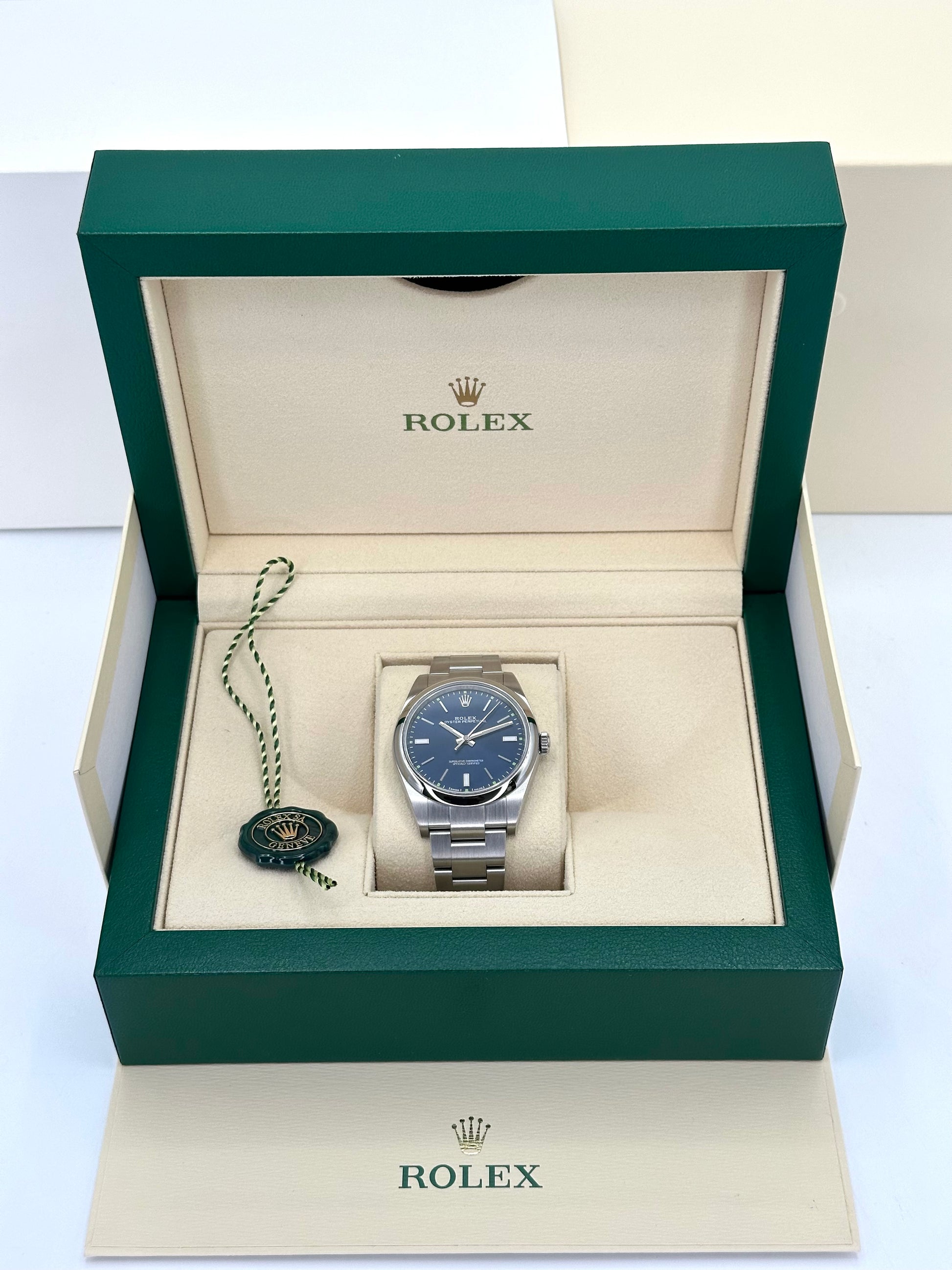Rolex Oyster Perpetual 39mm 114300 Blue Stick Dial - MyWatchLLC