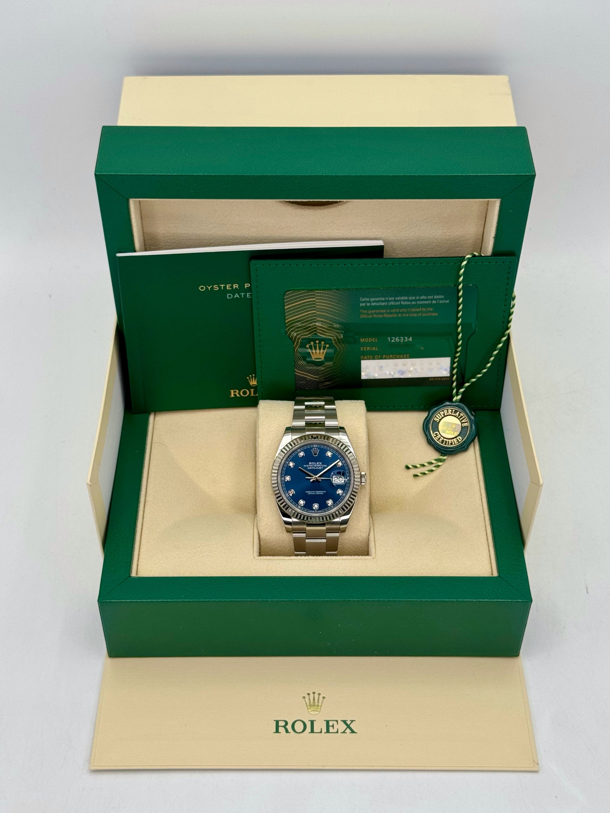 2024 Rolex Datejust 41mm 126334 Stainless Steel Oyster Blue Diamond Dial - MyWatchLLC