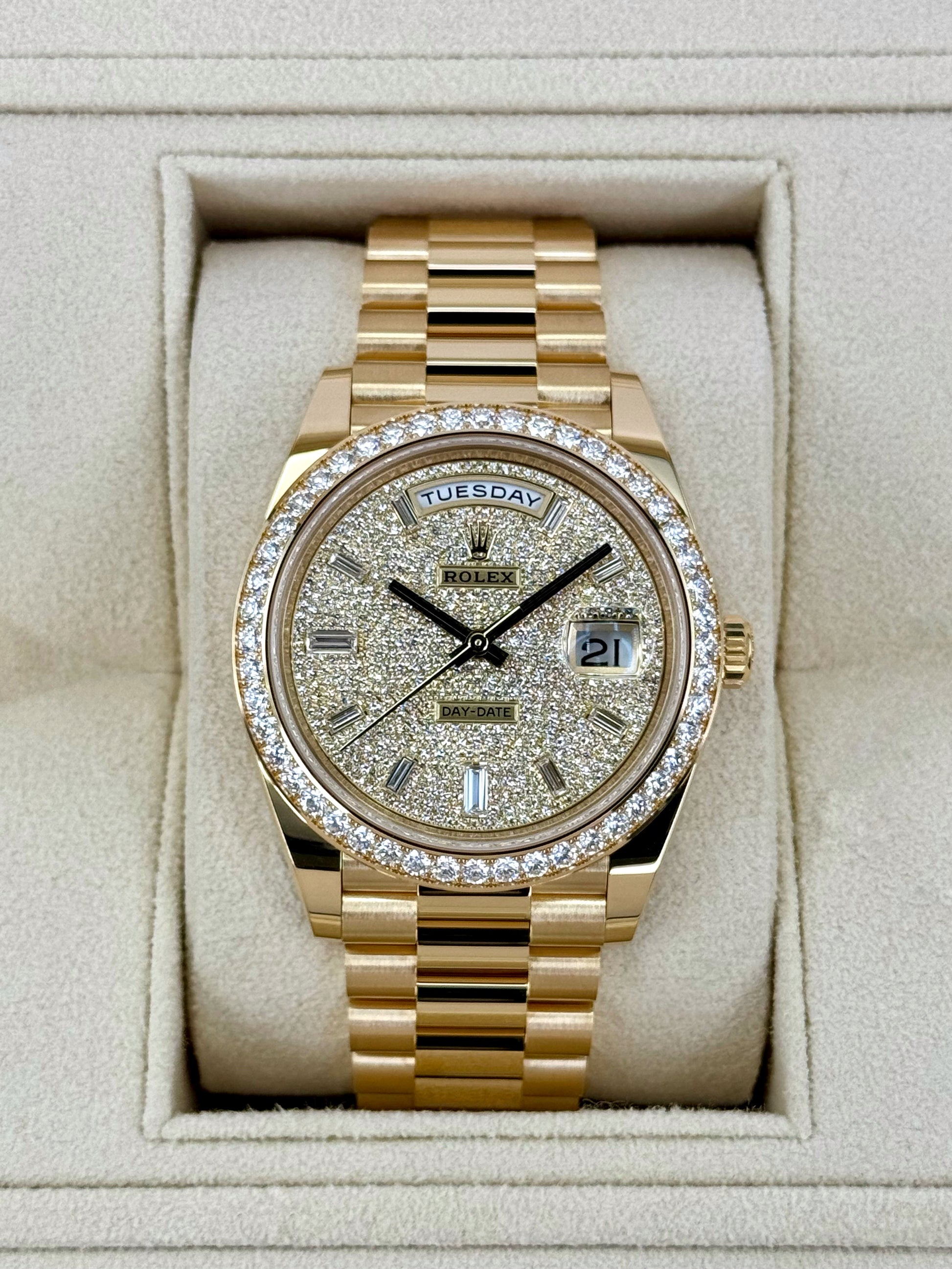 NEW 2024 Rolex Day-Date 40mm 228348RBR Diamond Paved Dial - MyWatchLLC
