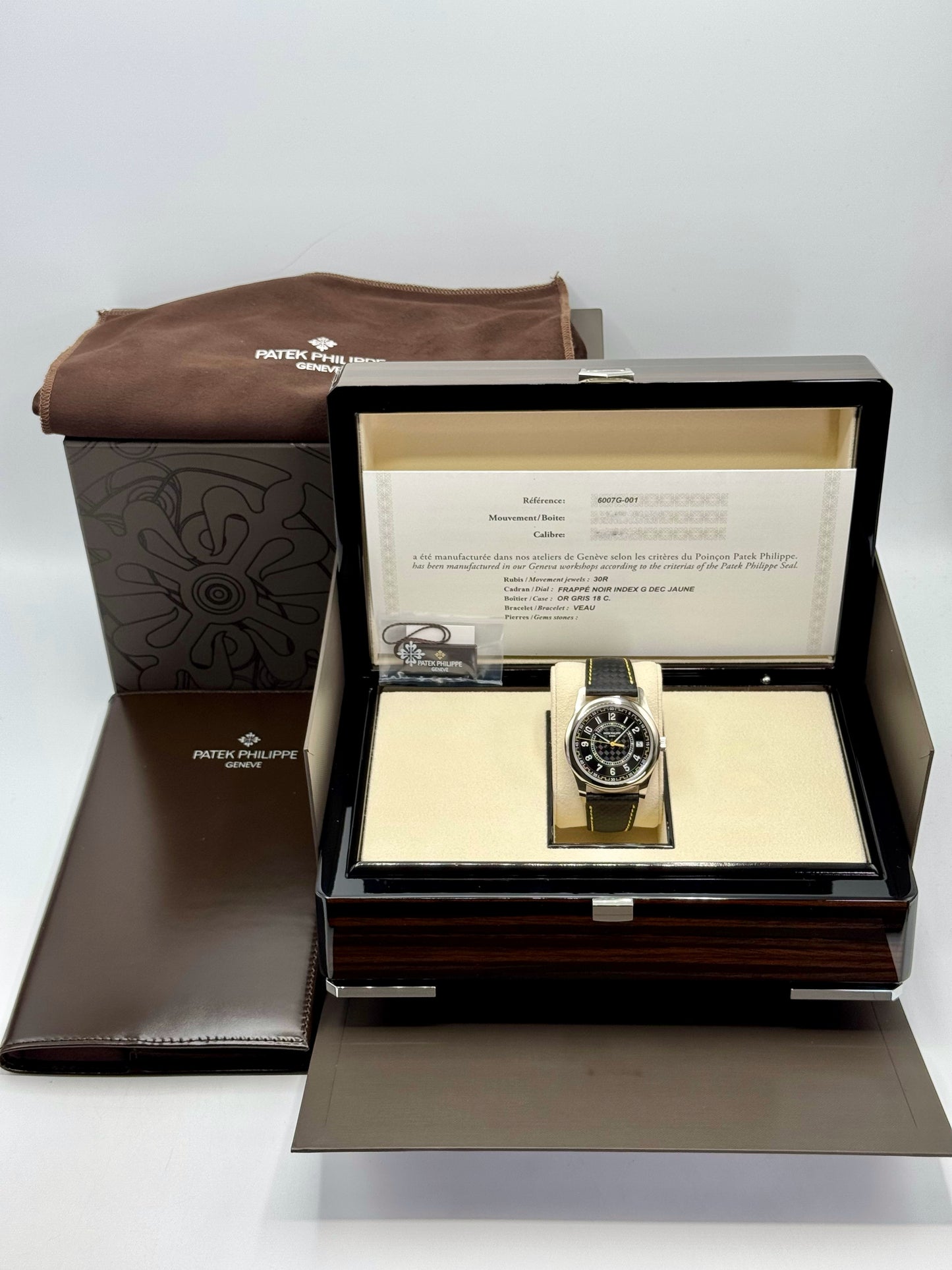 NEW 2024 Patek Philippe Calatrava 40mm 6007G White Gold Black Dial - MyWatchLLC