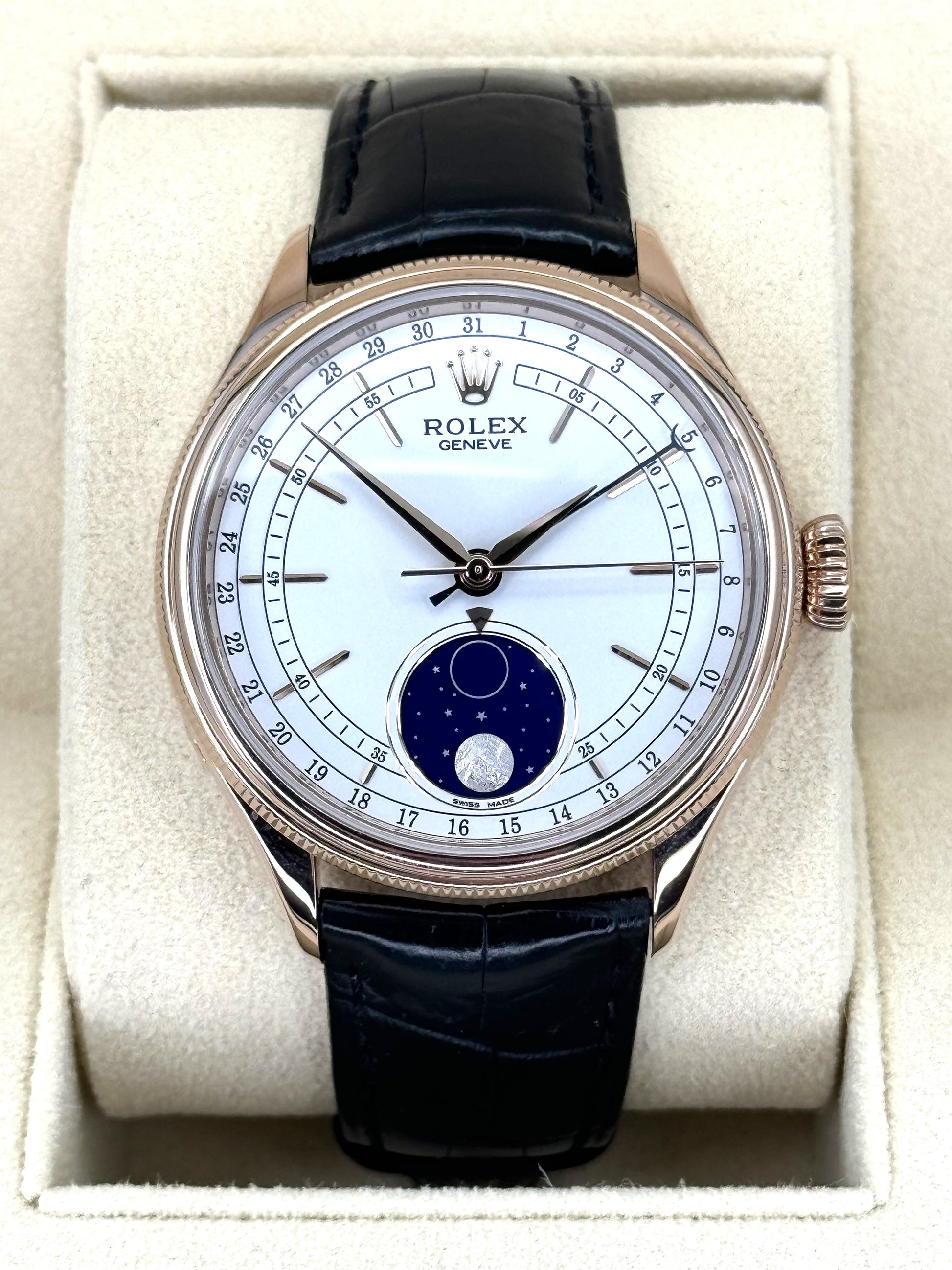 2019 Rolex Cellini Moonphase 39mm 50535 Rose Gold White Dial - MyWatchLLC