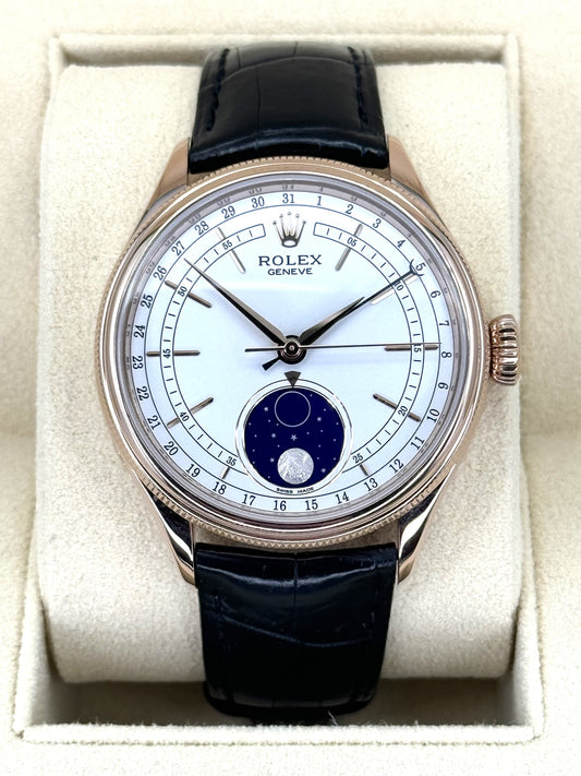 2019 Rolex Cellini Moonphase 39mm 50535 Rose Gold White Dial - MyWatchLLC