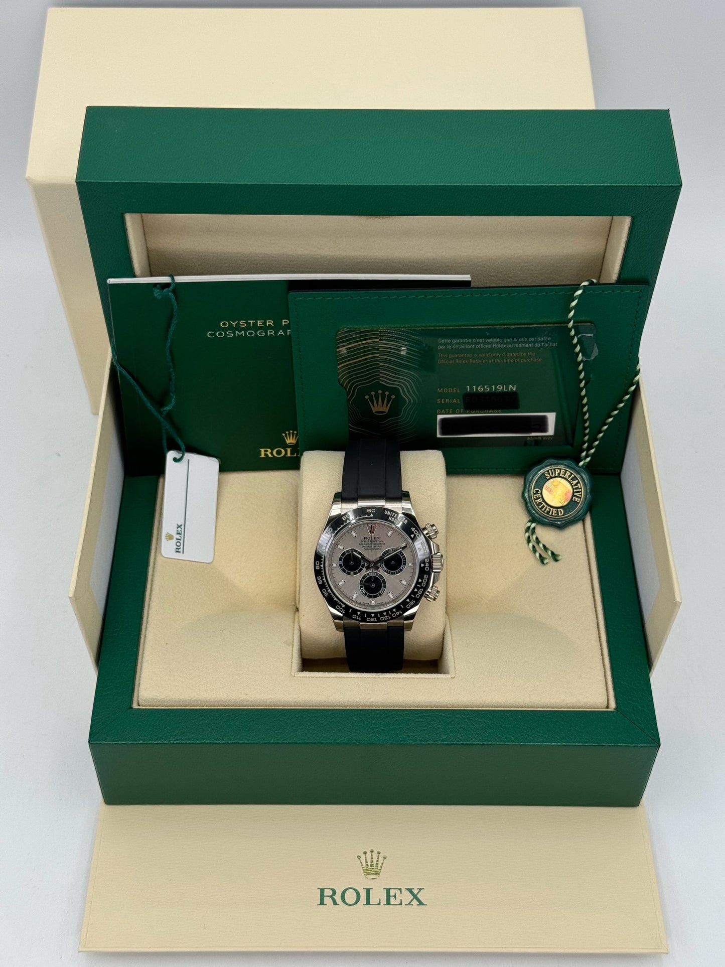 2022 Rolex Daytona 40mm 116519LN White Gold Silver Ghost Dial - MyWatchLLC