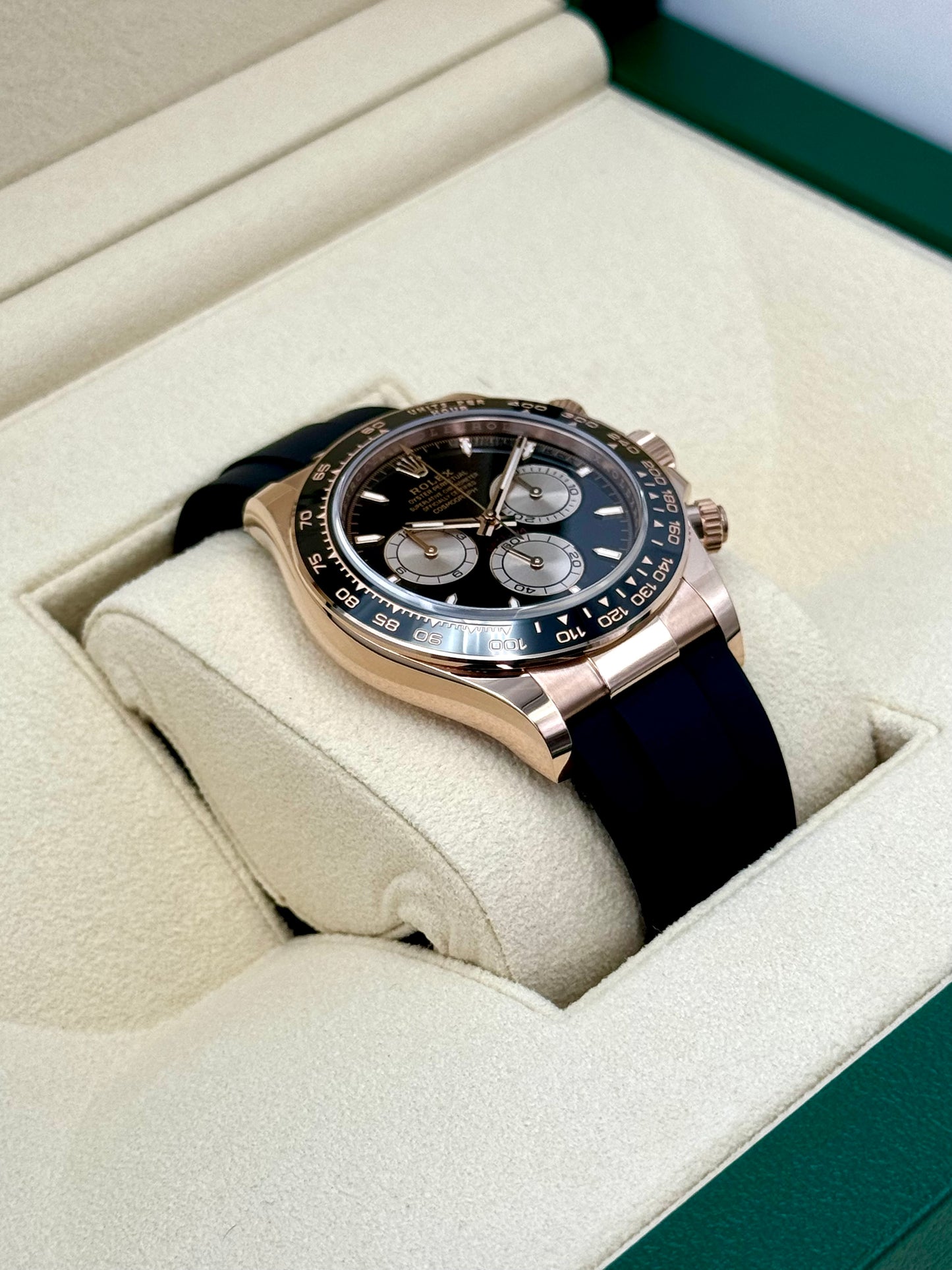 NEW 2025 Rolex Daytona 40mm 126515LN Rose Gold Oysterflex Black Dial - MyWatchLLC