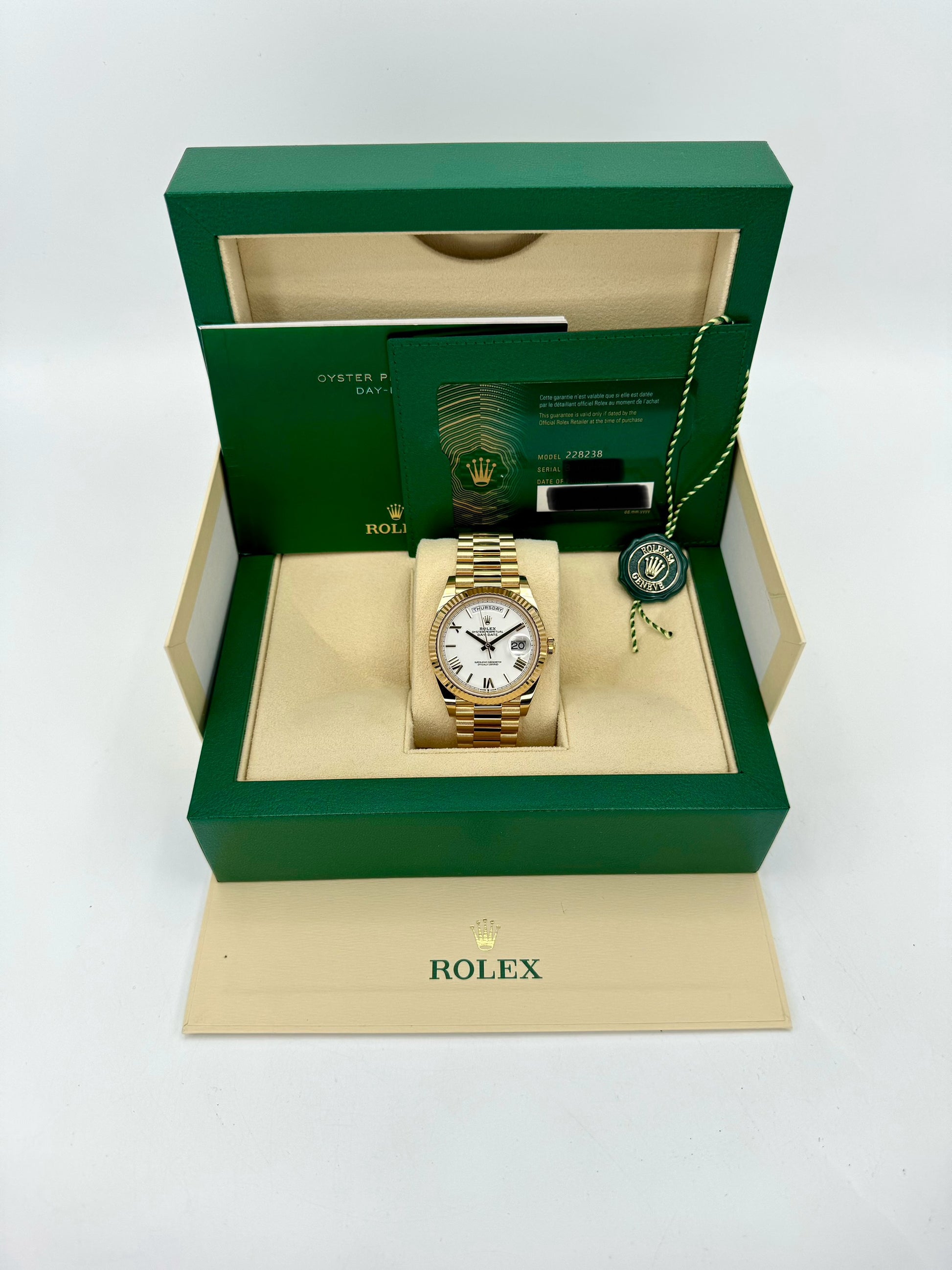 2022 Rolex Day-Date 40mm 228238 Presidential White Roman Numeral Dial - MyWatchLLC