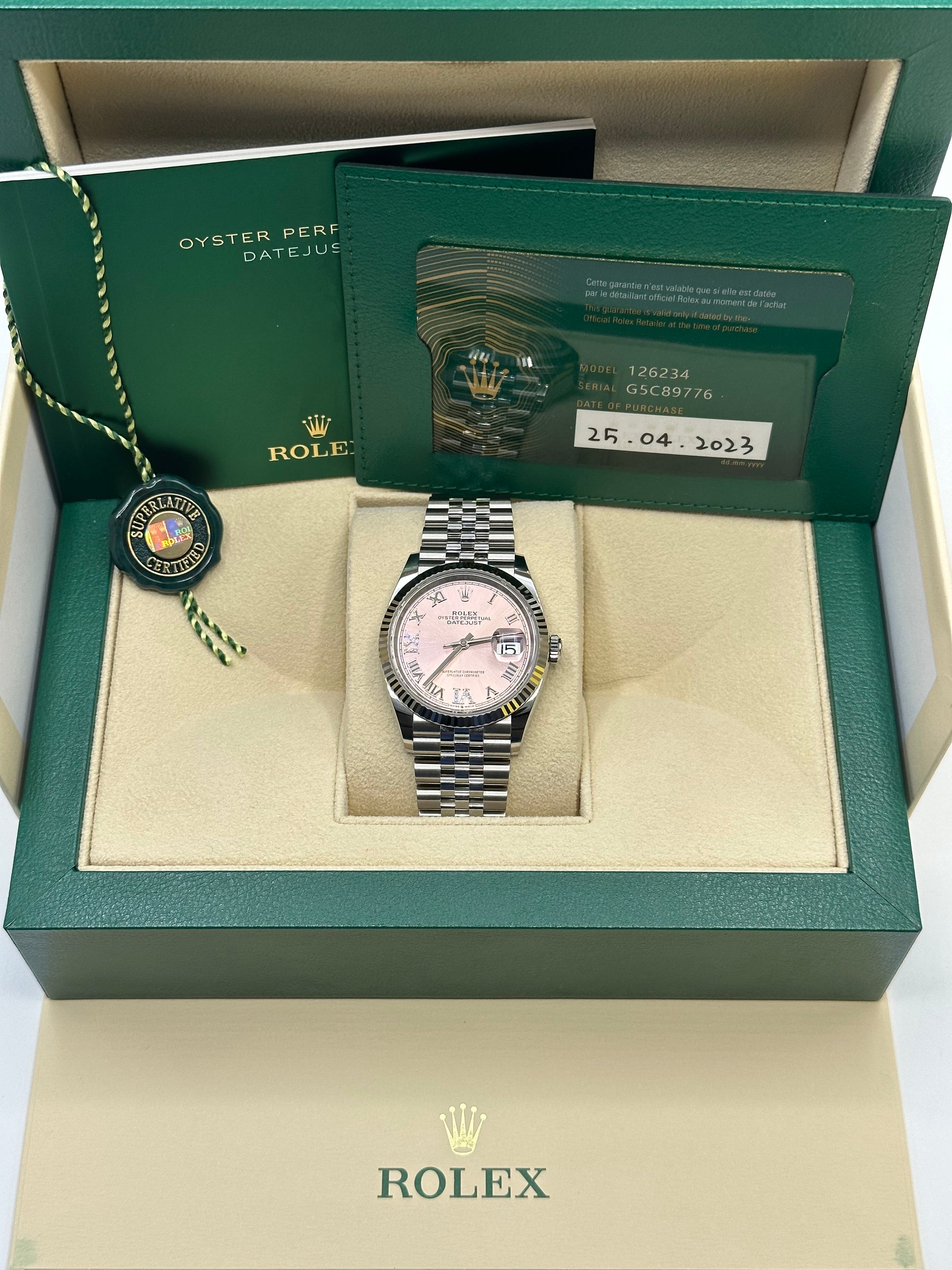 2023 Rolex Datejust 36mm 126234 Jubilee Pink Dial Diamond VI & IX - MyWatchLLC