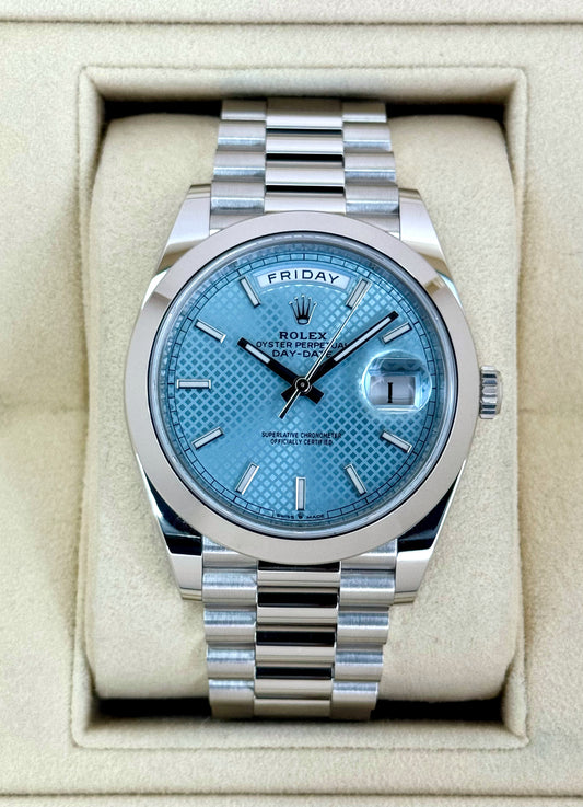 2024 Rolex Day-Date 40mm 228206 Platinum Blue Motif Dial - MyWatchLLC
