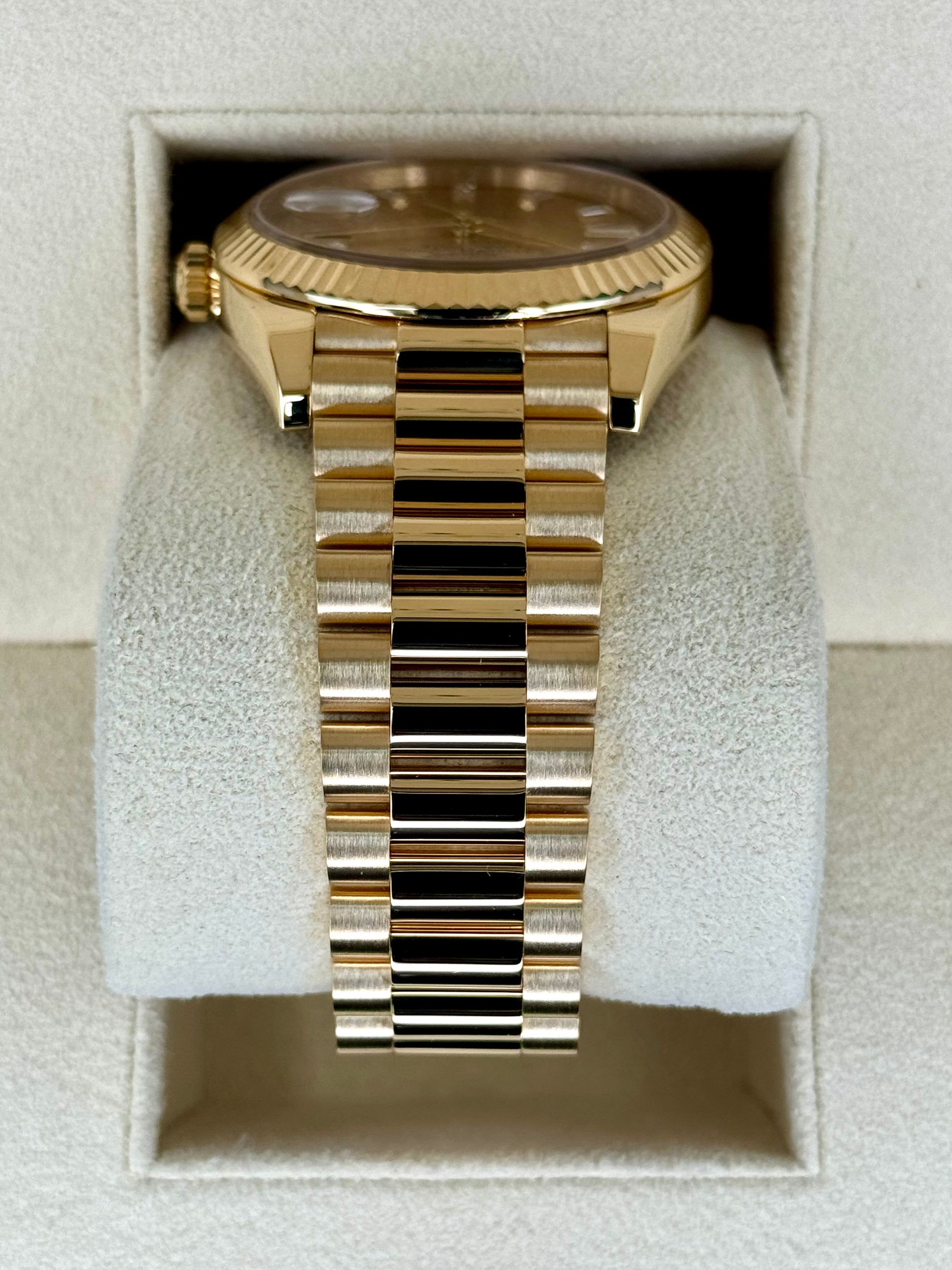 2023 Rolex Day-Date 40mm 228238 Champagne Diamond Baguette Dial - MyWatchLLC