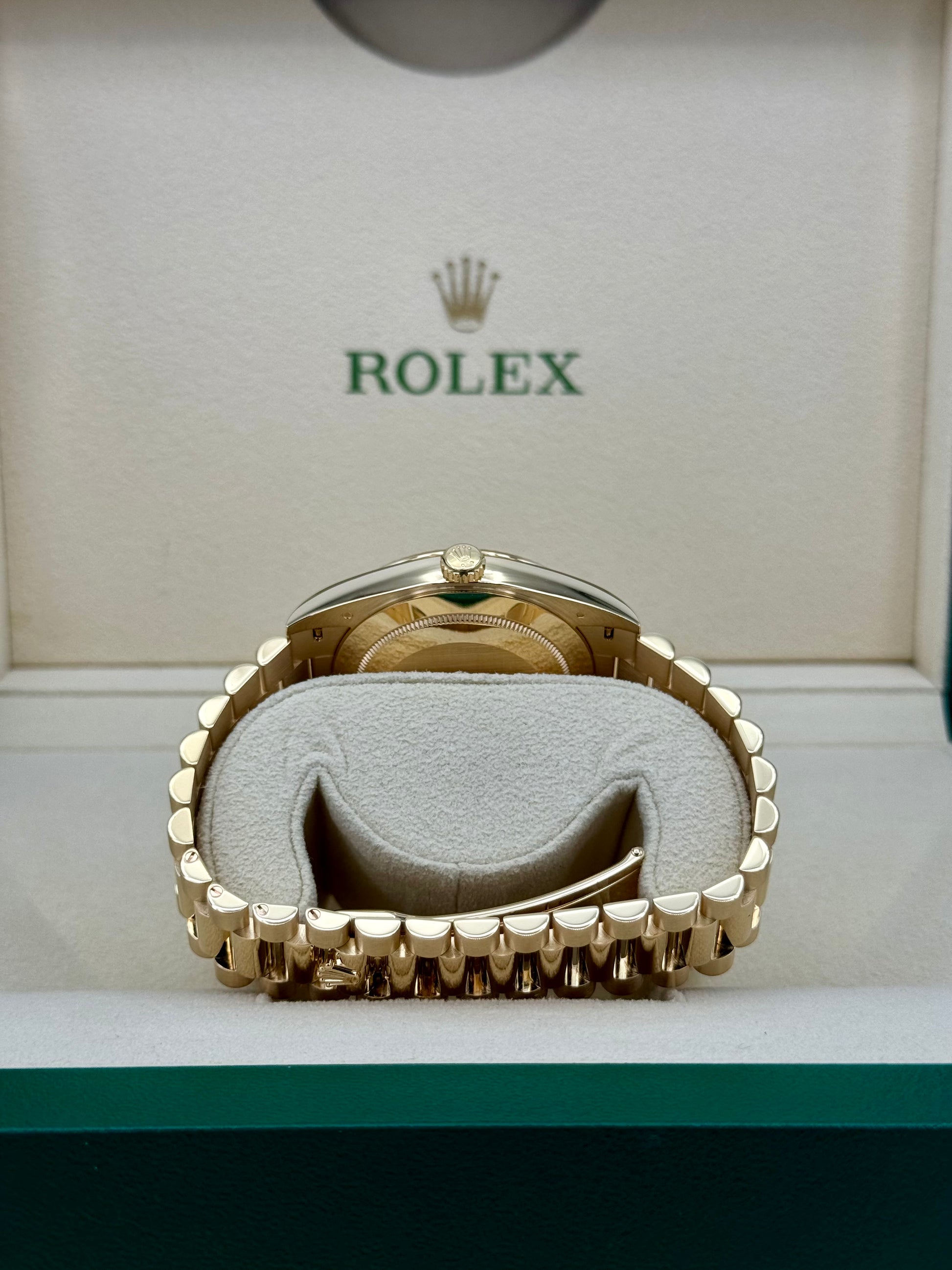 2023 Rolex Day-Date 40mm 228238 Champagne Diamond Baguette Dial - MyWatchLLC