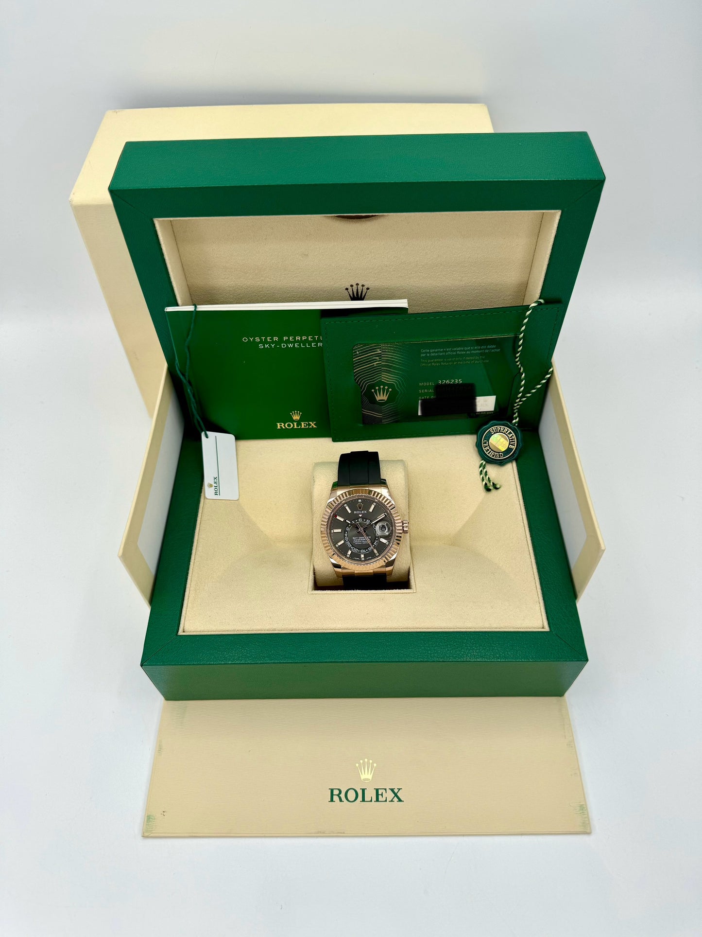 2021 Rolex Sky-Dweller 42mm 326235 Rose Gold Oysterflex Rhodium Dial - MyWatchLLC