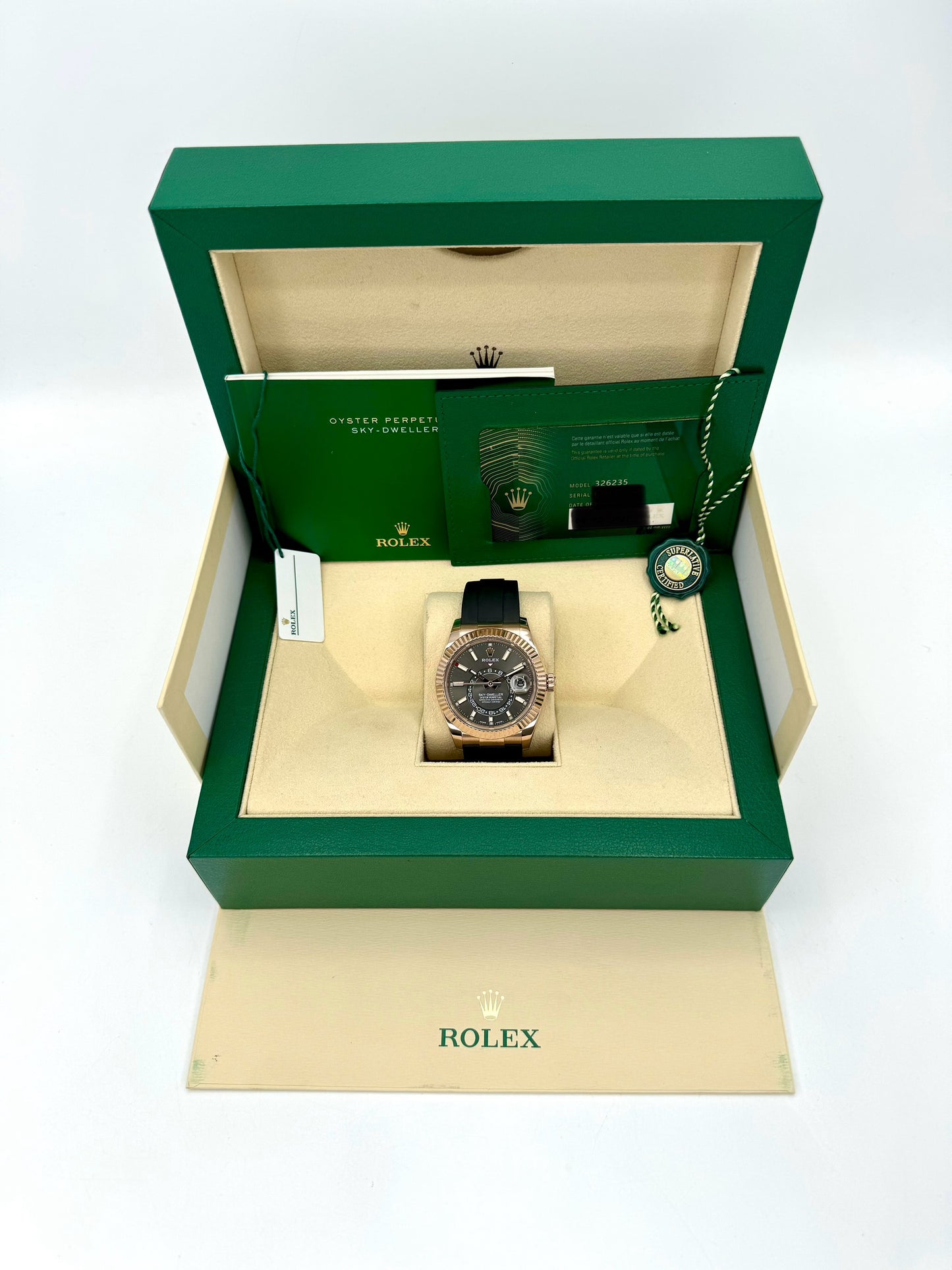 2021 Rolex Sky-Dweller 42mm 326235 Rose Gold Oysterflex Rhodium Dial - MyWatchLLC