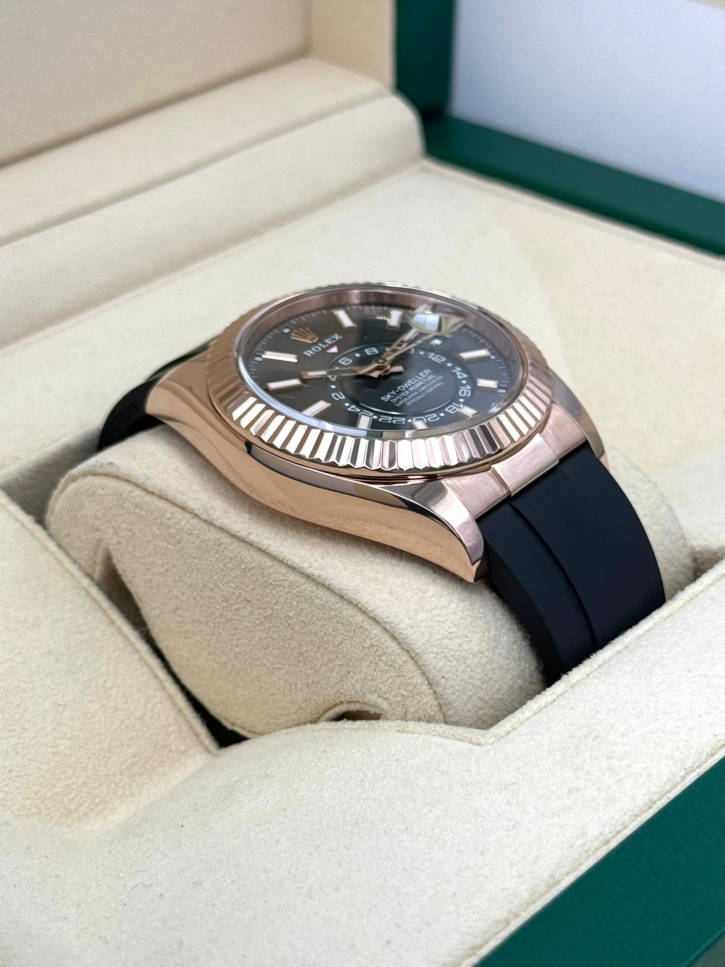 2021 Rolex Sky-Dweller 42mm 326235 Rose Gold Oysterflex Rhodium Dial - MyWatchLLC