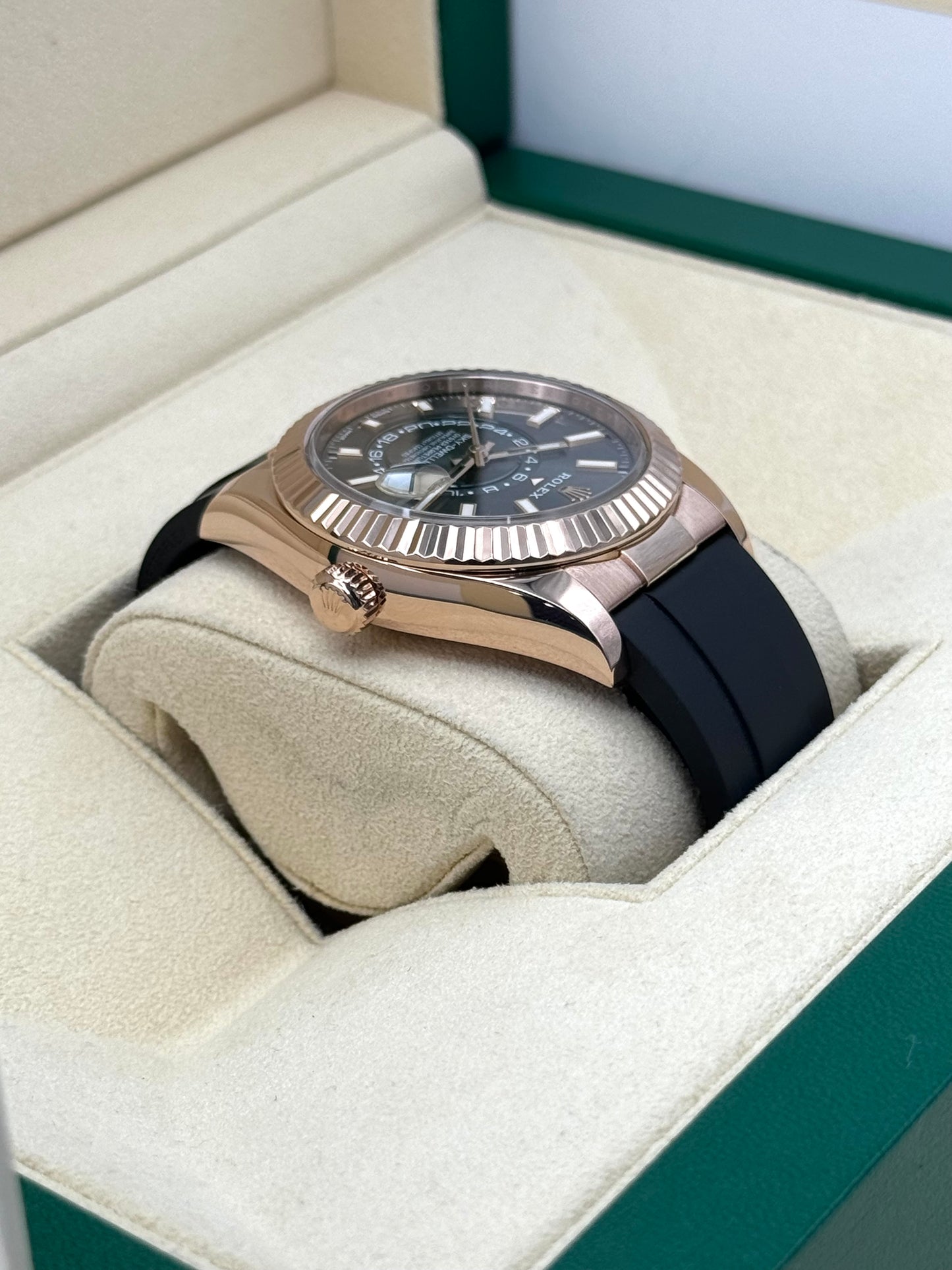 2021 Rolex Sky-Dweller 42mm 326235 Rose Gold Oysterflex Rhodium Dial - MyWatchLLC
