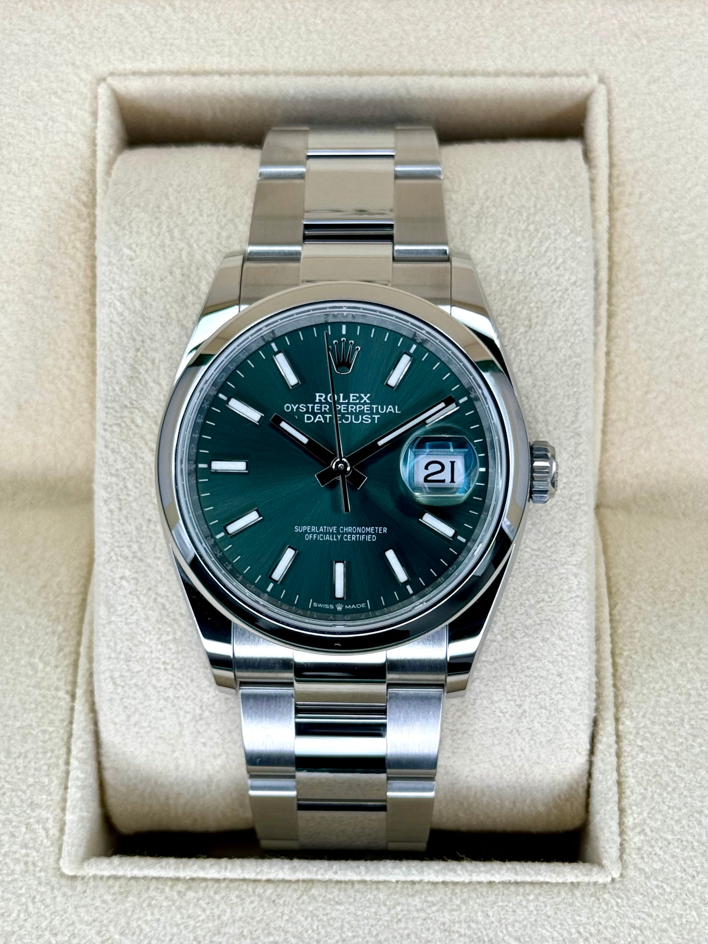 NEW 2023 Rolex Datejust 36mm 126200 Steel Oyster Mint Green Dial - MyWatchLLC