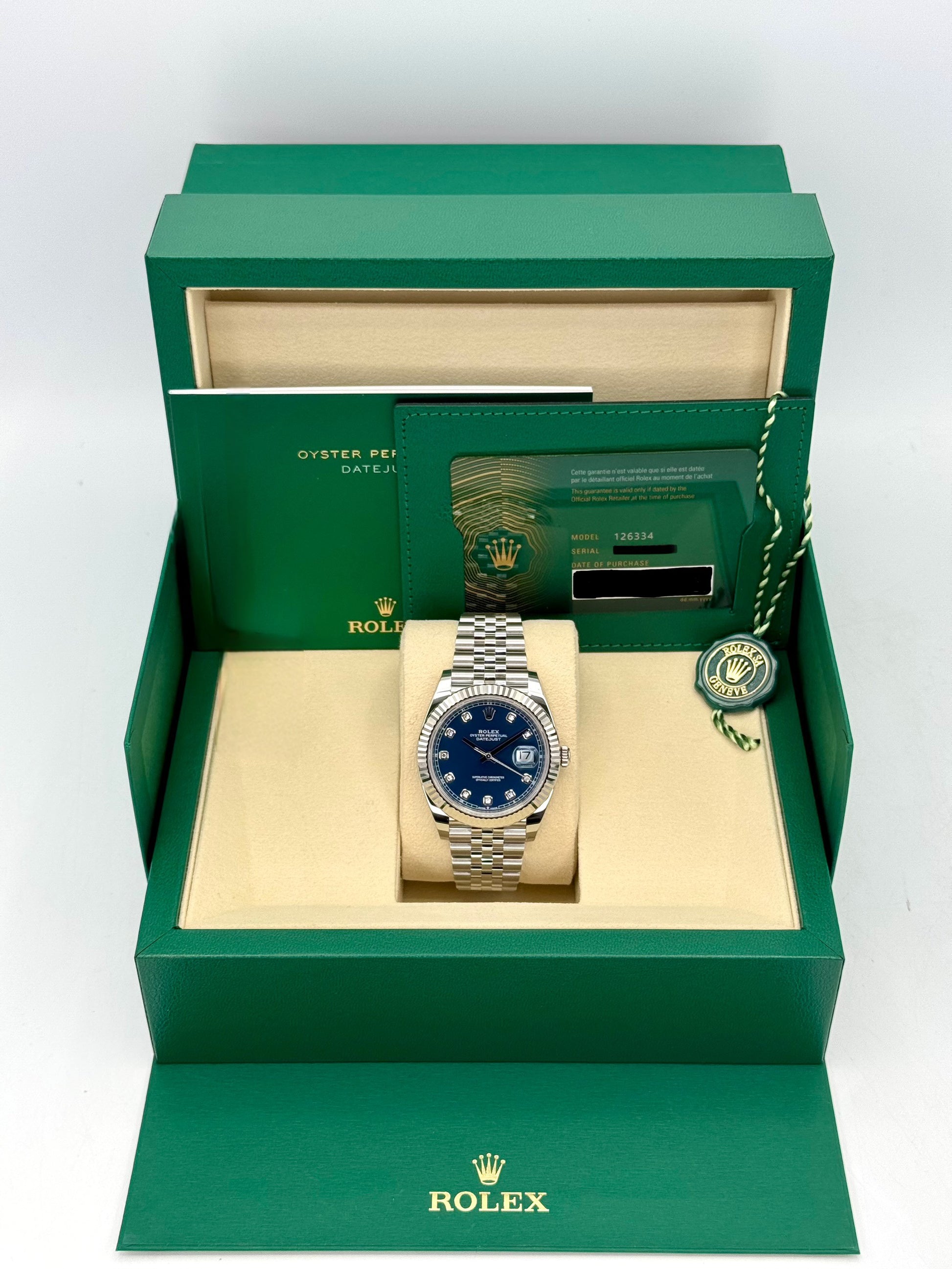 NEW 2025 Rolex Datejust 41mm 126334 Stainless Steel Jubilee Blue Diamond Dial - MyWatchLLC