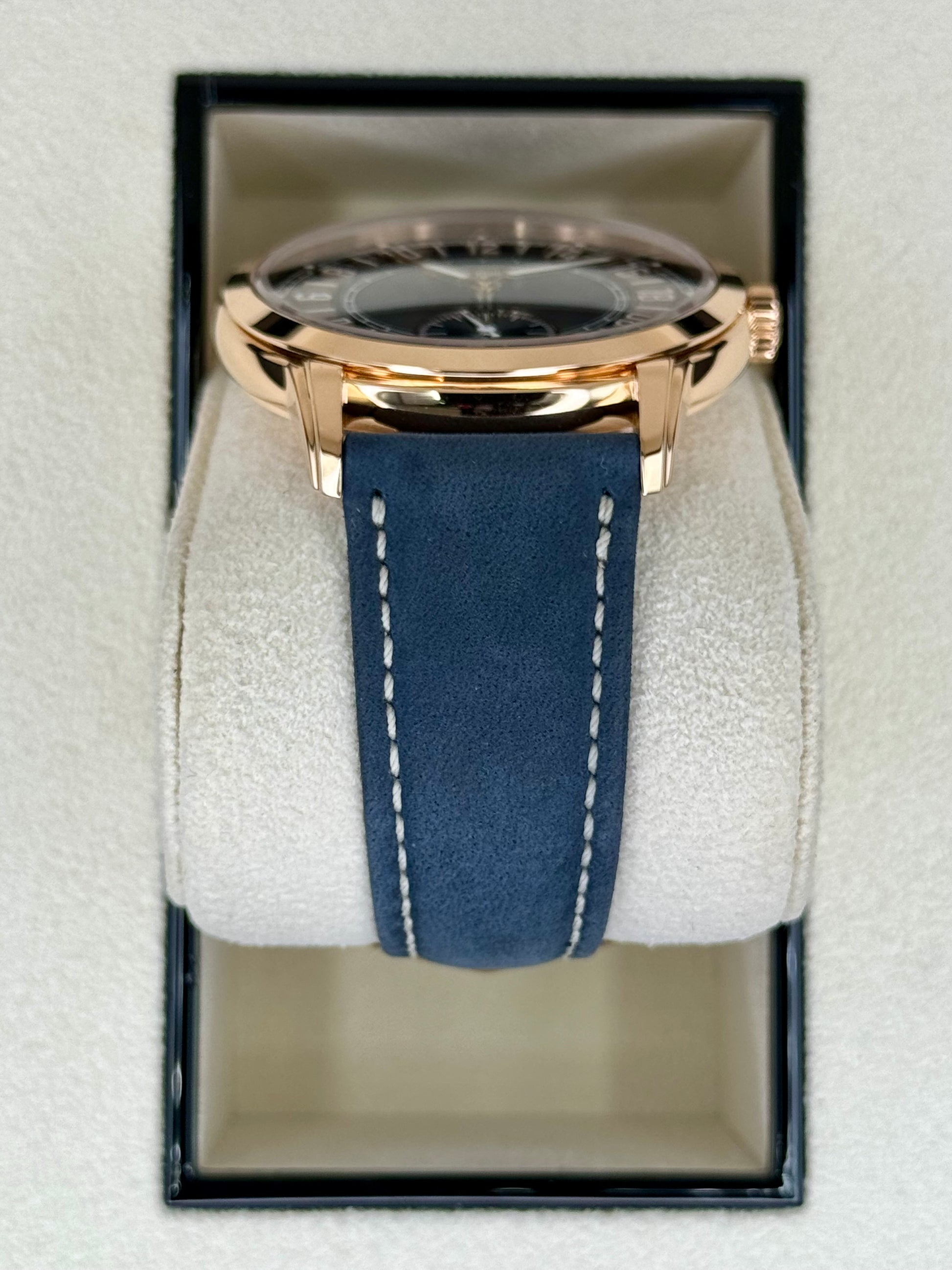 NEW 2024 Patek Philippe 5224R Calatrava Travel Time Rose Gold Blue Dial - MyWatchLLC