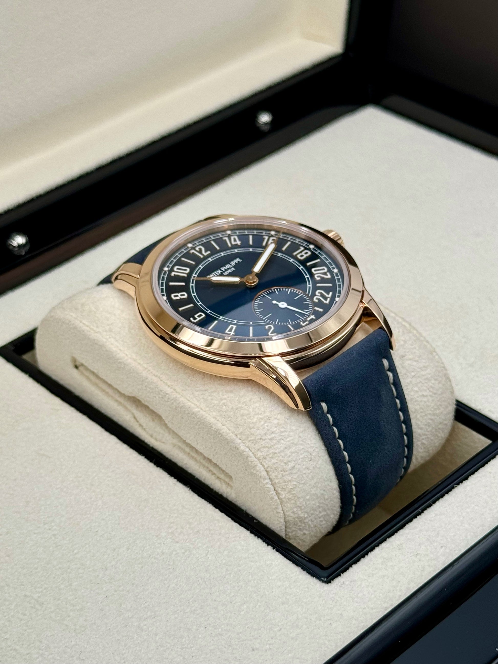 NEW 2024 Patek Philippe 5224R Calatrava Travel Time Rose Gold Blue Dial - MyWatchLLC