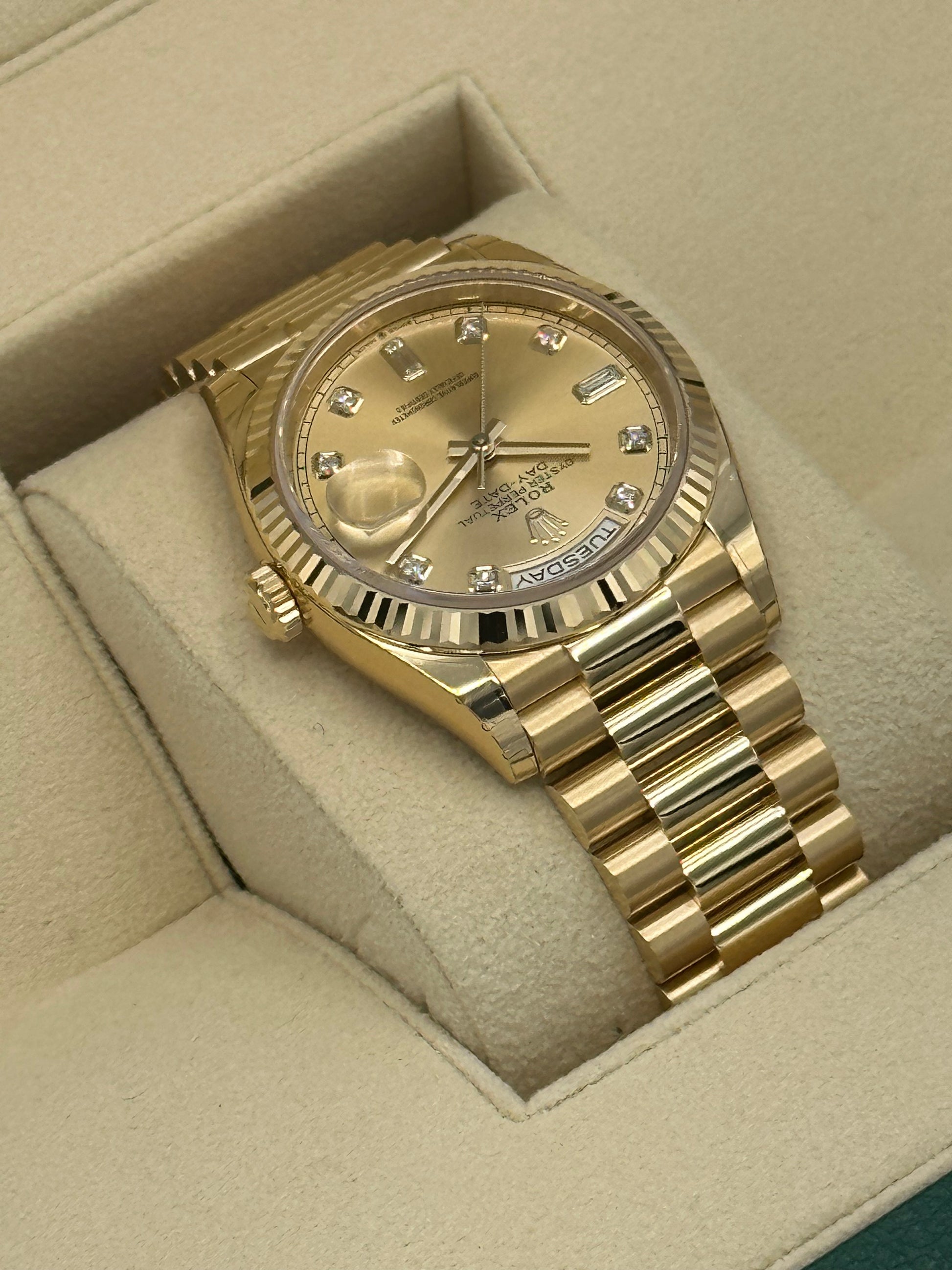 2023 Rolex Day-Date Yellow Gold Champagne Diamond Dial - MyWatchLLC