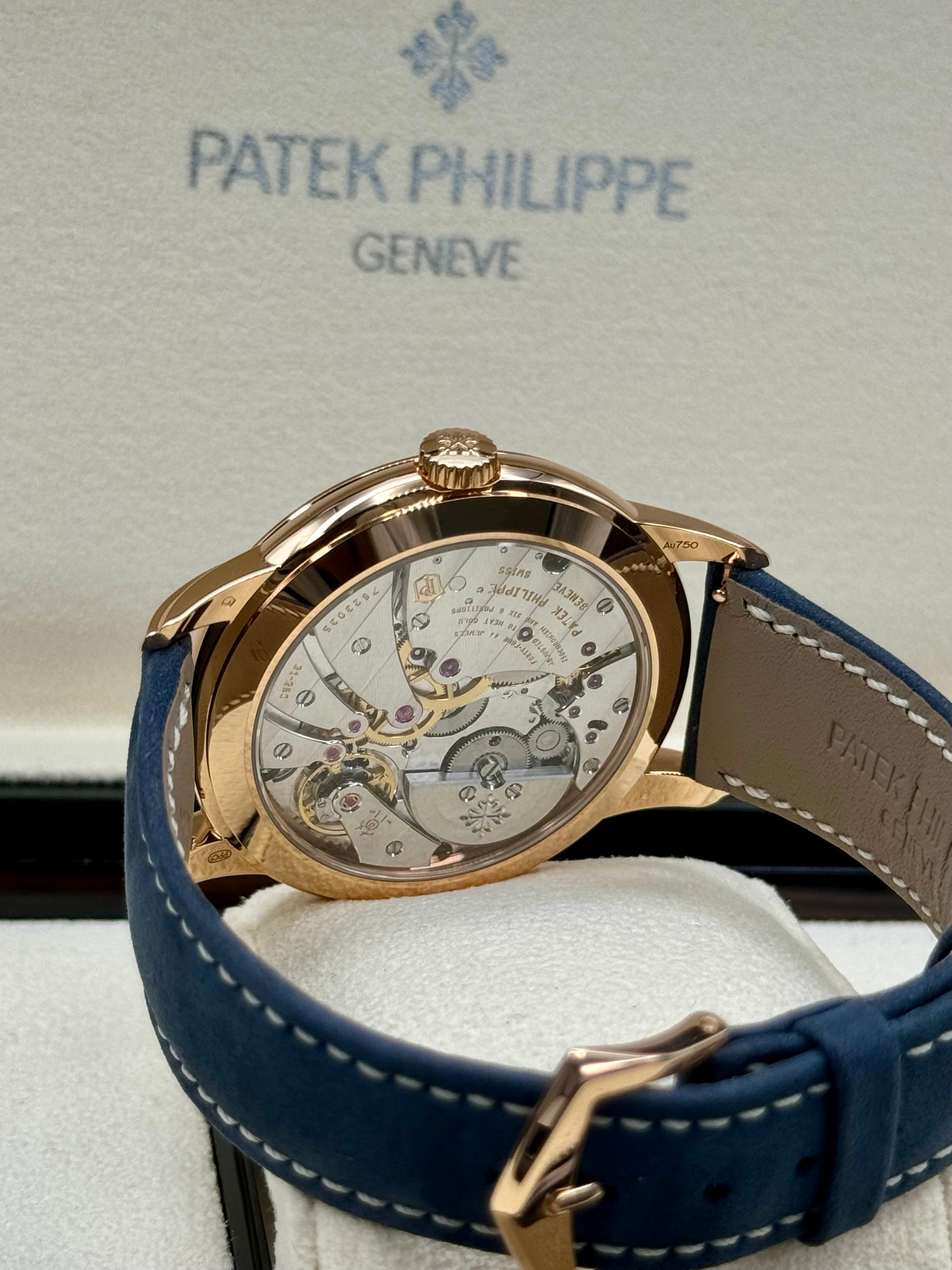 NEW 2024 Patek Philippe 5224R Calatrava Travel Time Rose Gold Blue Dial - MyWatchLLC