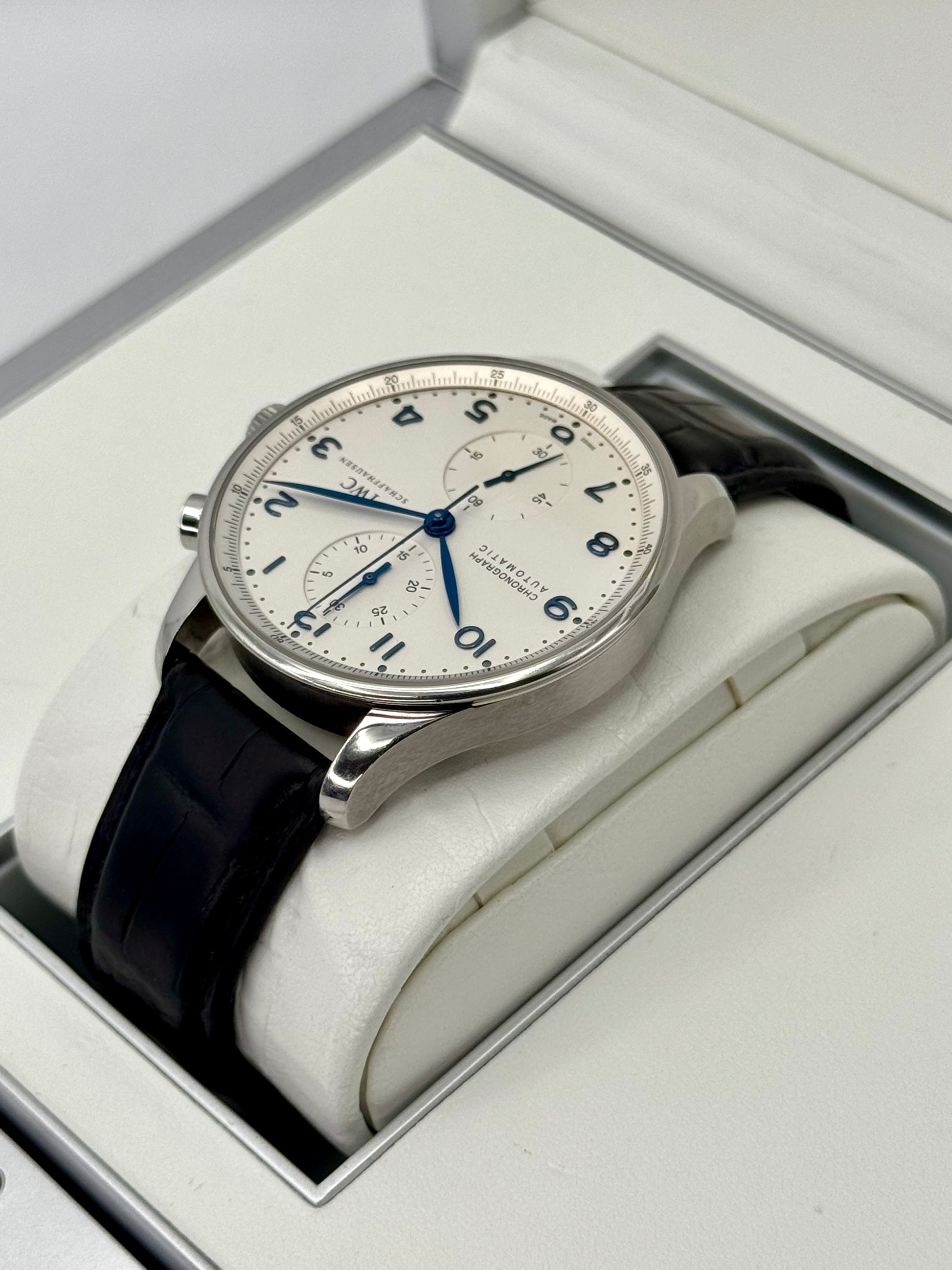 2010 IWC Portuguese Chronograph 41mm IW371417 Stainless Steel White Dial - MyWatchLLC