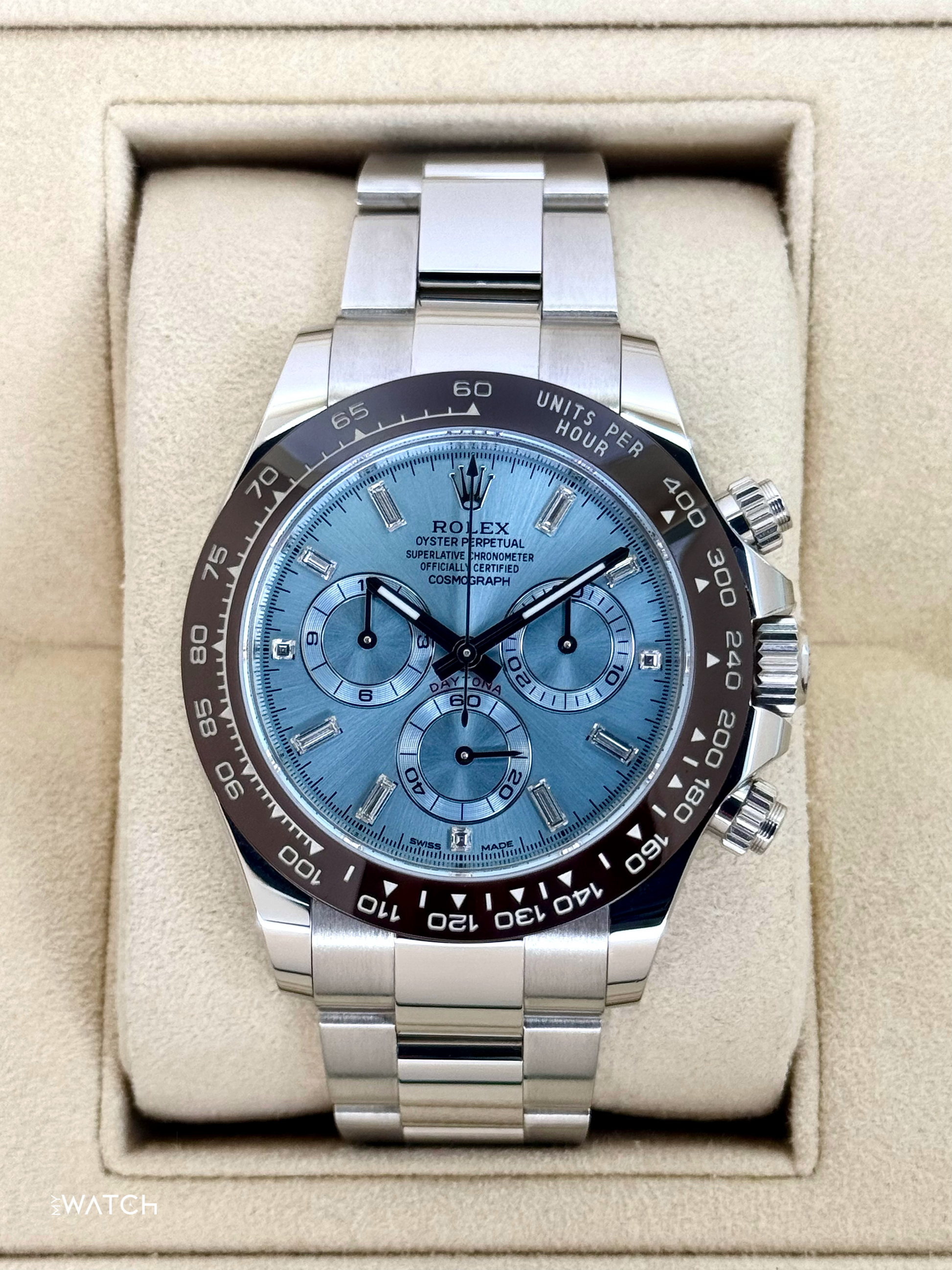 2022 Rolex Daytona 40mm 116506 Platinum Ice Blue Diamond Baguette Dial - MyWatchLLC