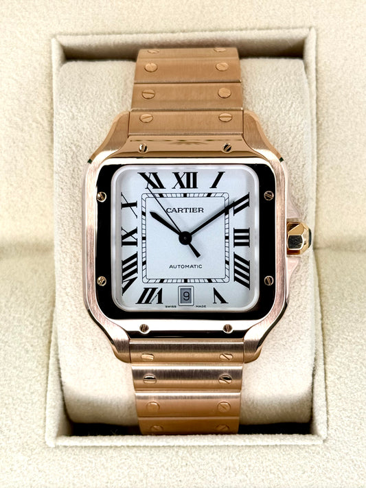 2021 Cartier Santos De Cartier 39.8mm WGSA0018 Rose Gold White Dial - MyWatchLLC