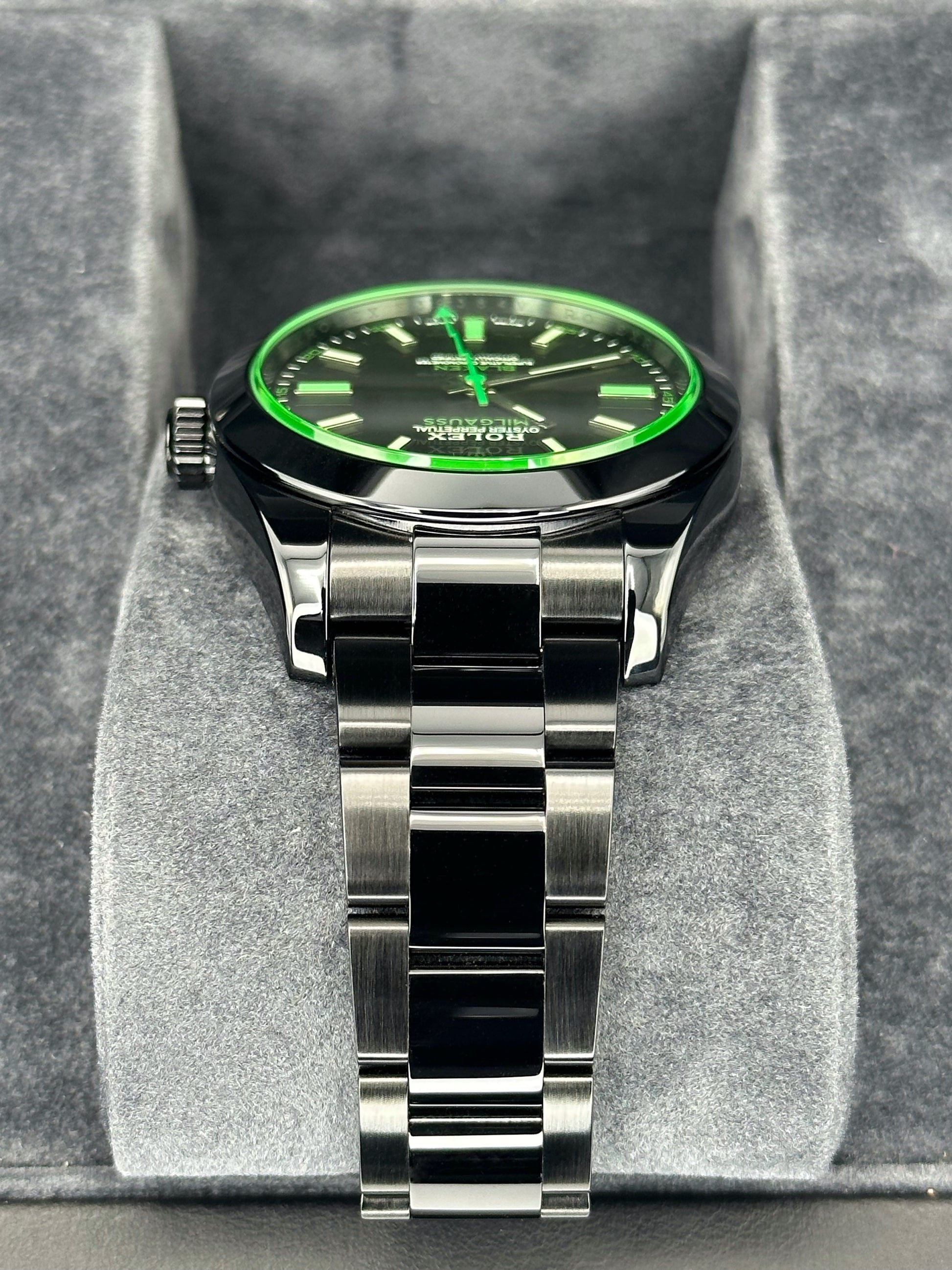 NEW 2023 Rolex Milgauss "Blaken" 40mm 116400GV DLC Black Green Viper - MyWatchLLC