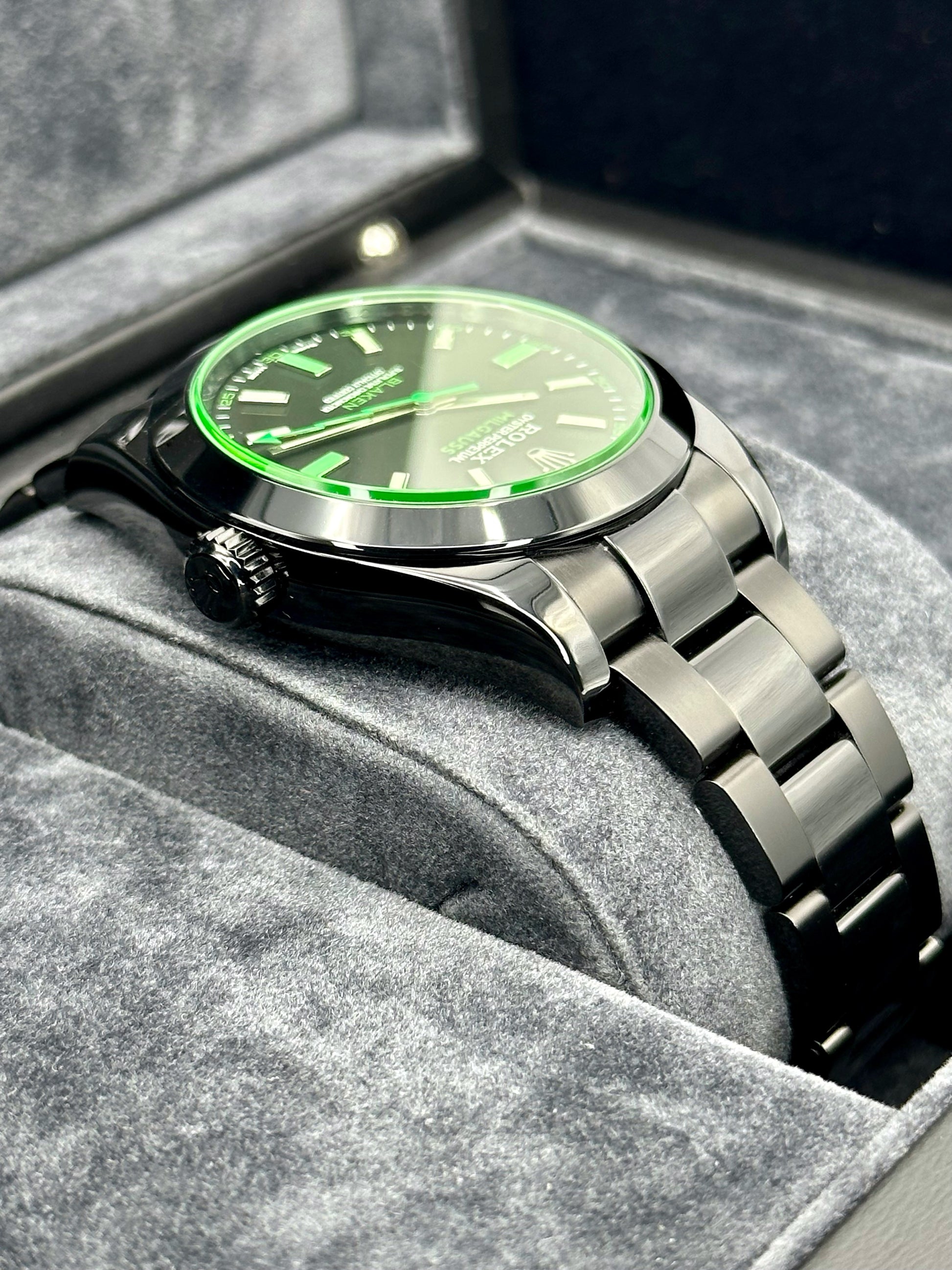 NEW 2023 Rolex Milgauss "Blaken" 40mm 116400GV DLC Black Green Viper - MyWatchLLC