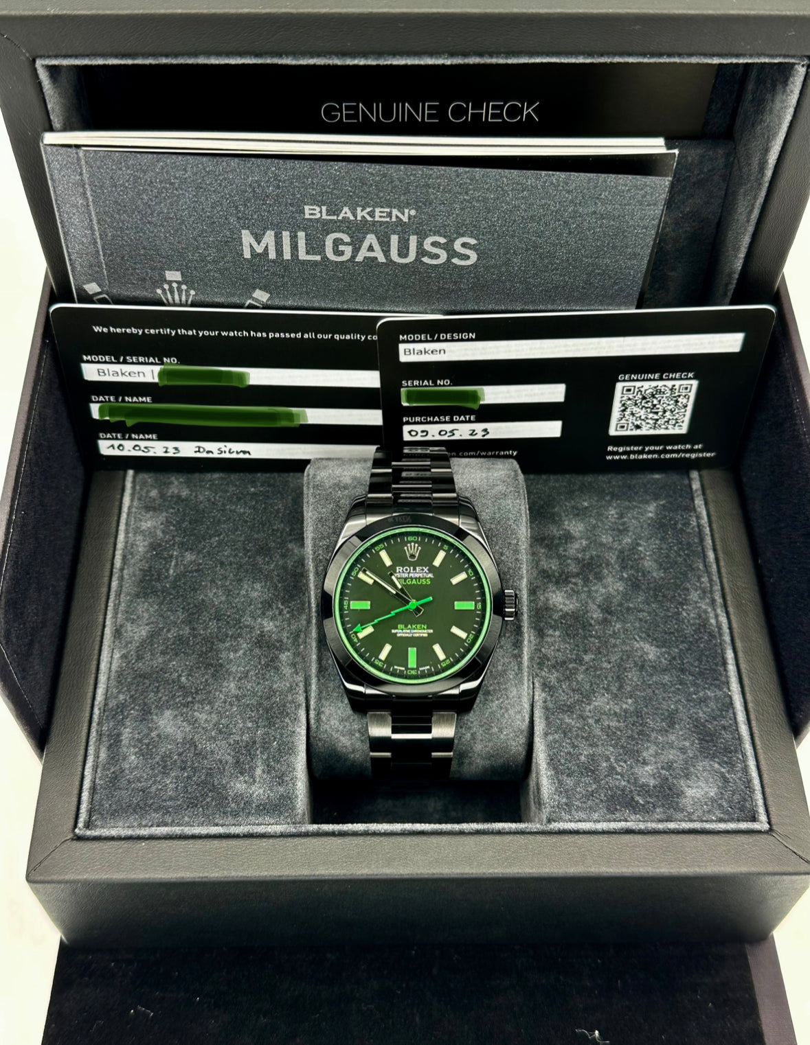 NEW 2023 Rolex Milgauss "Blaken" 40mm 116400GV DLC Black Green Viper - MyWatchLLC