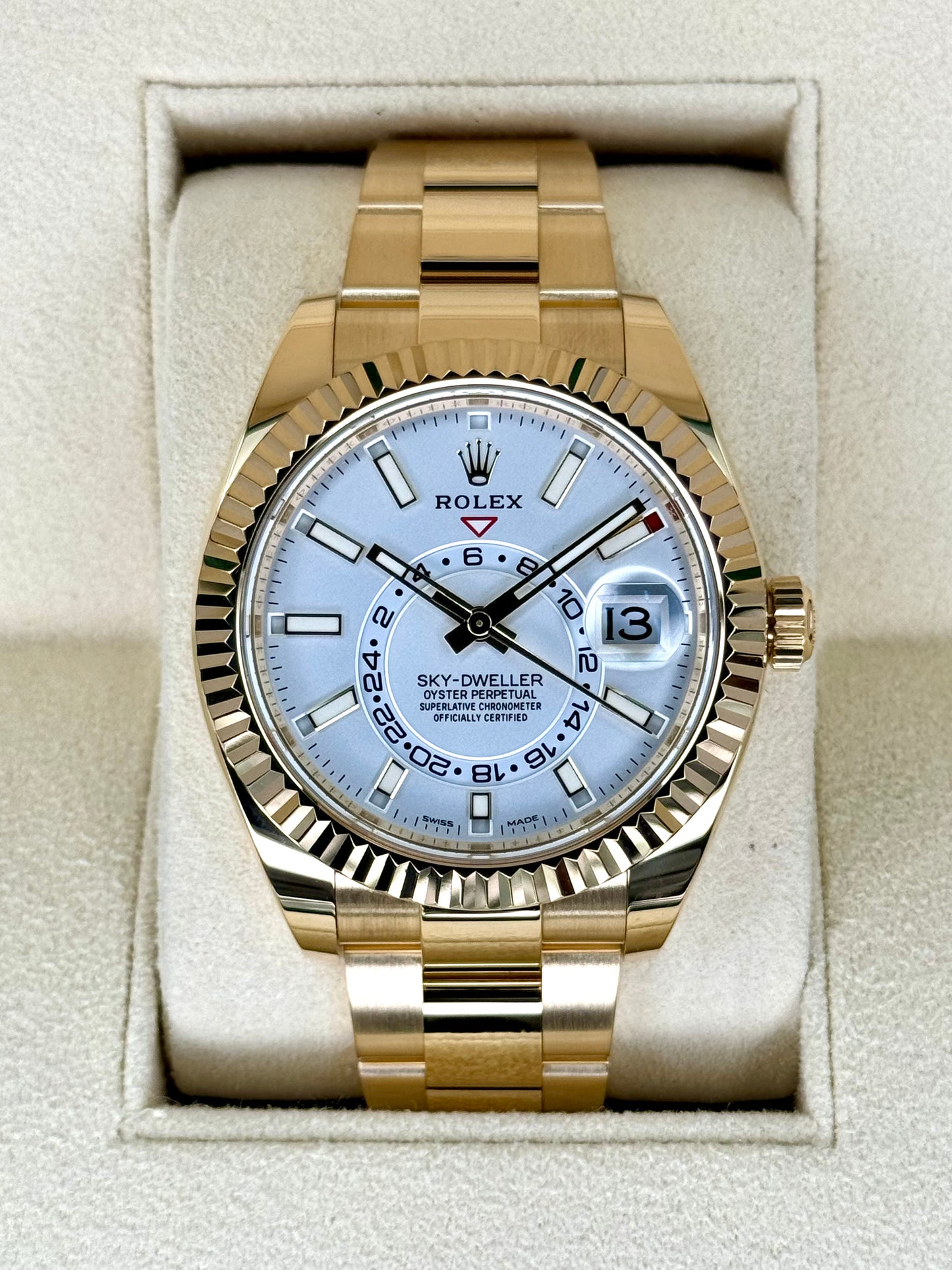 2022 Rolex Sky-Dweller 42mm 326938 Yellow Gold White Dial - MyWatchLLC