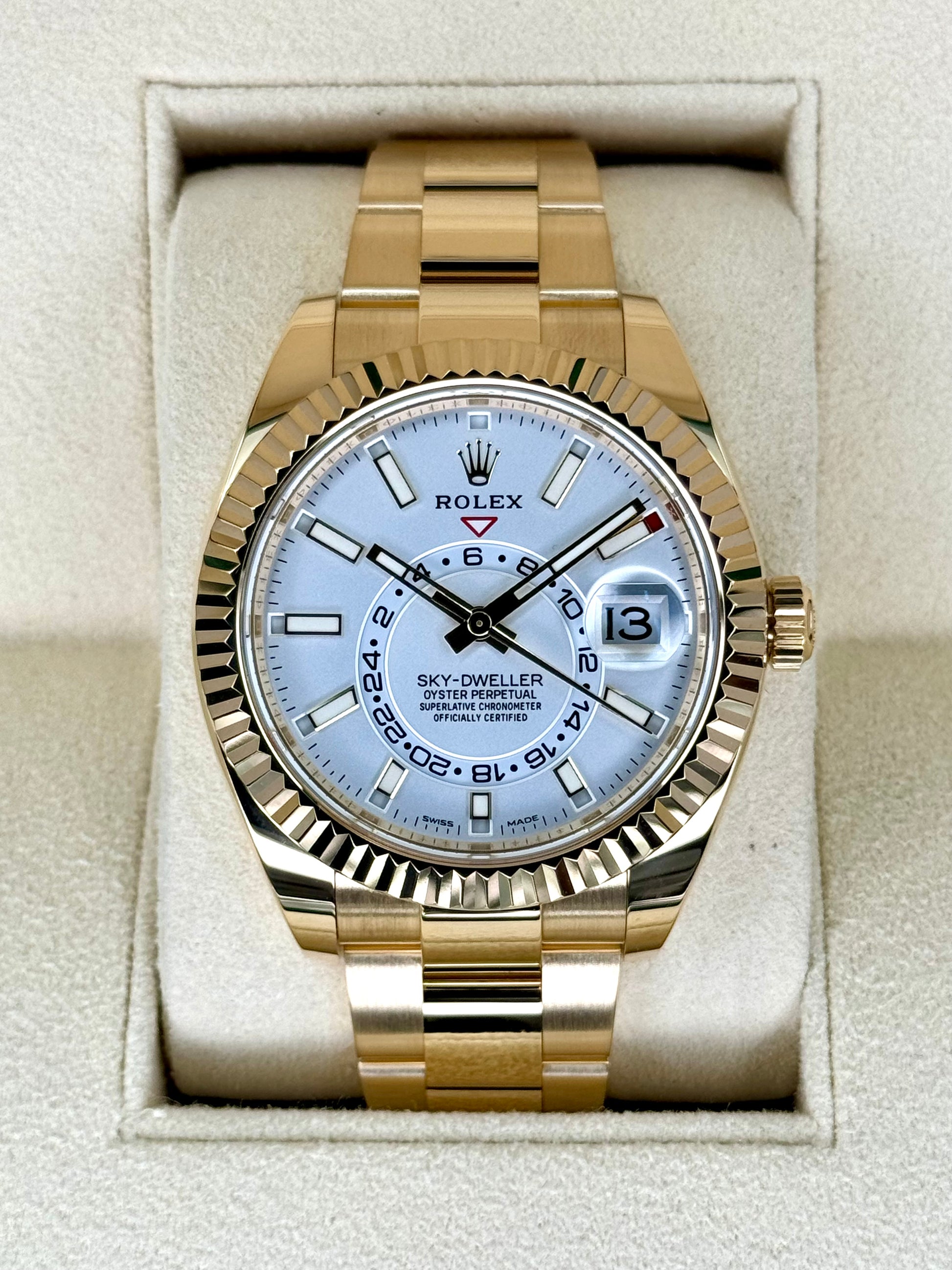 2022 Rolex Sky-Dweller 42mm 326938 Yellow Gold White Dial - MyWatchLLC