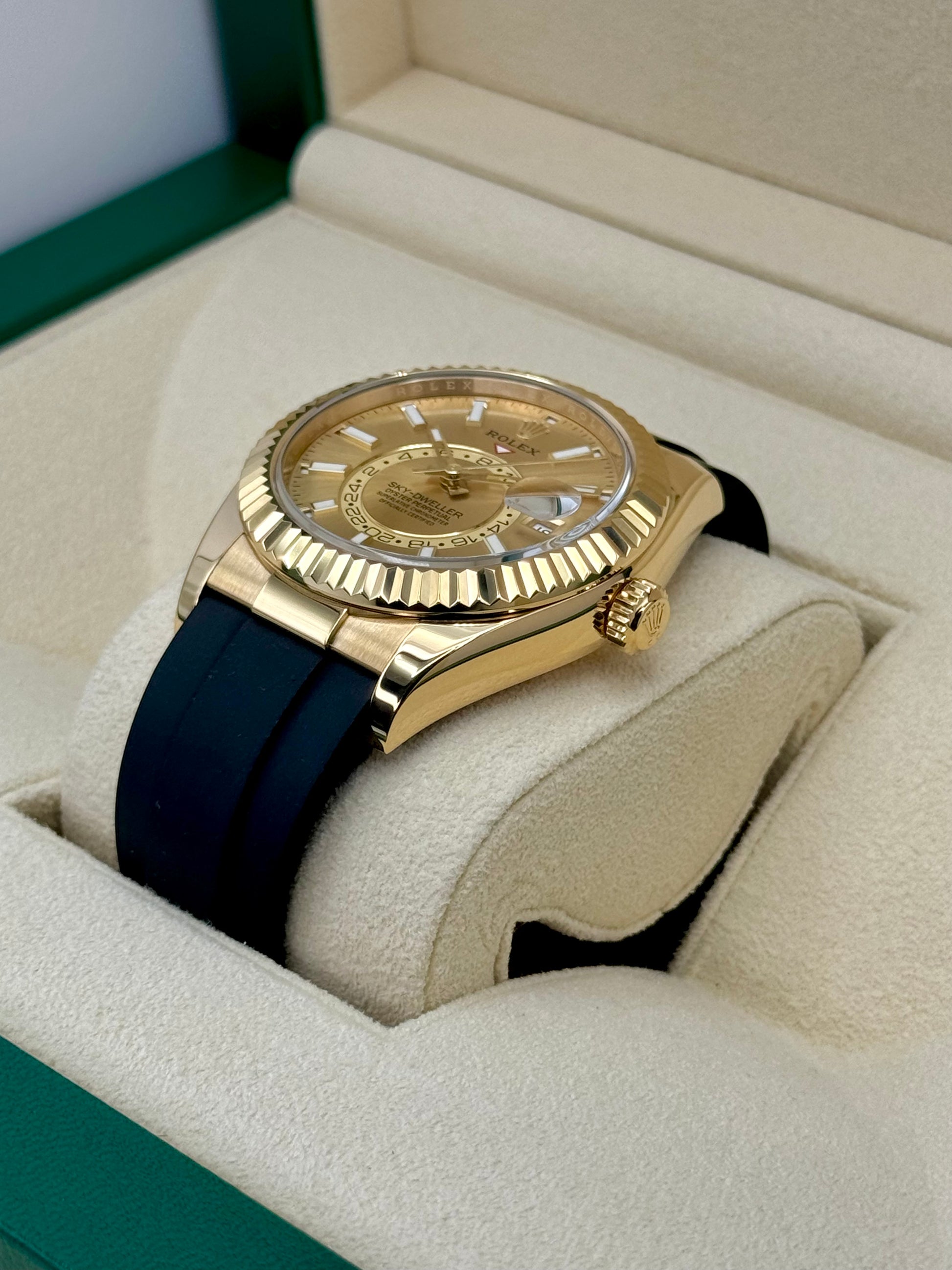 2024 Rolex Sky-Dweller 42mm 336238 Yellow Gold Oysterflex Champagne Dial - MyWatchLLC